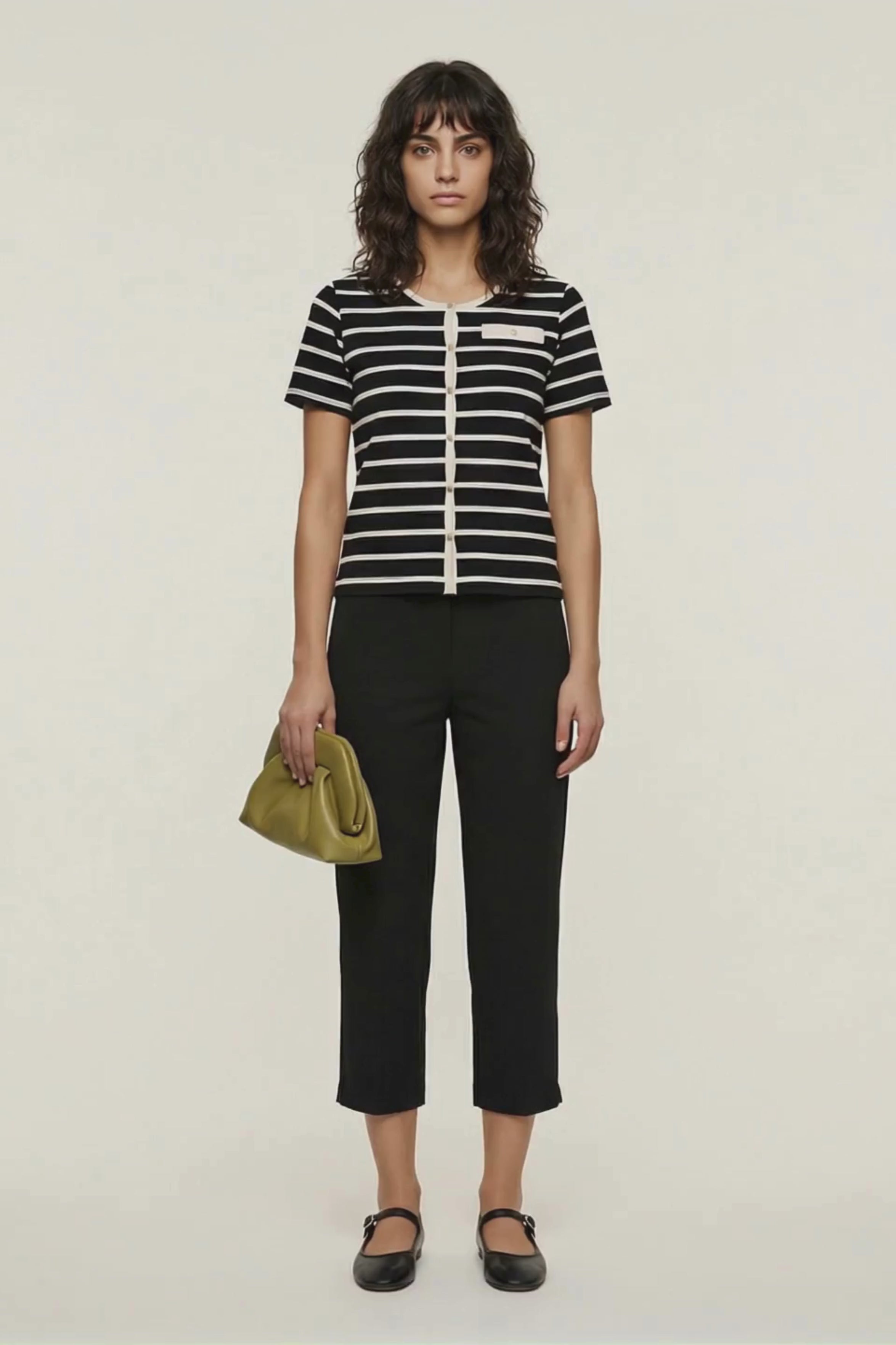 Camiseta de rayas abotonada de manga corta Lolitas&L