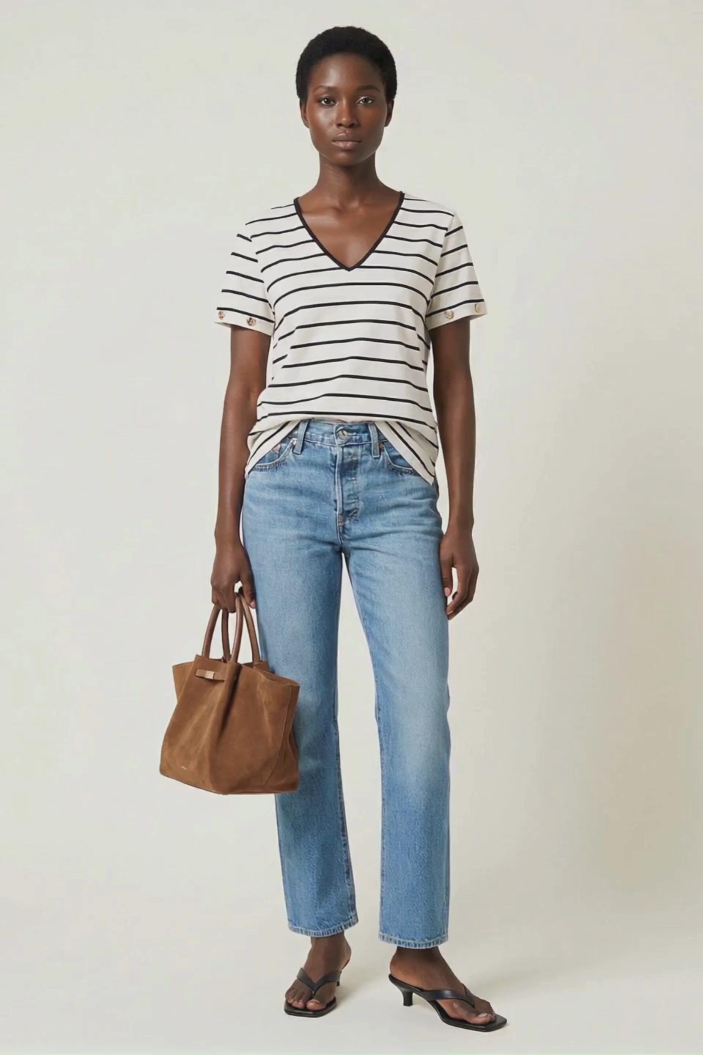 Camiseta blanca de rayas escote uve Lolitas&L