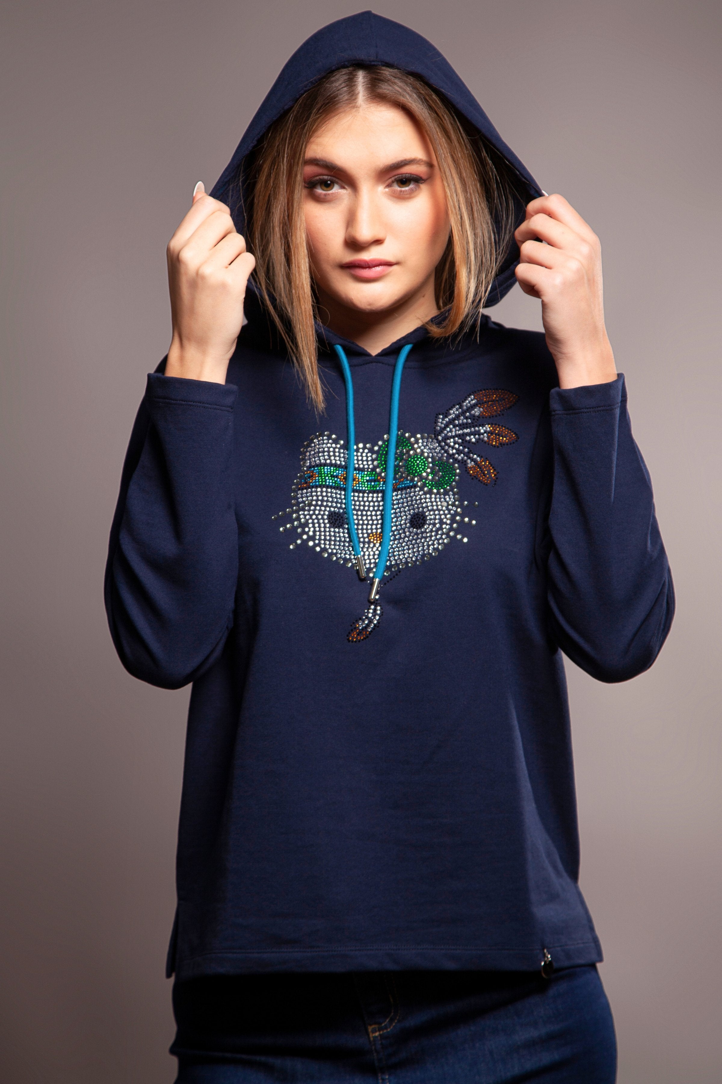 Sudadera azul motivo Kitty strass con capucha Lolitas&L - lolitasyl.com