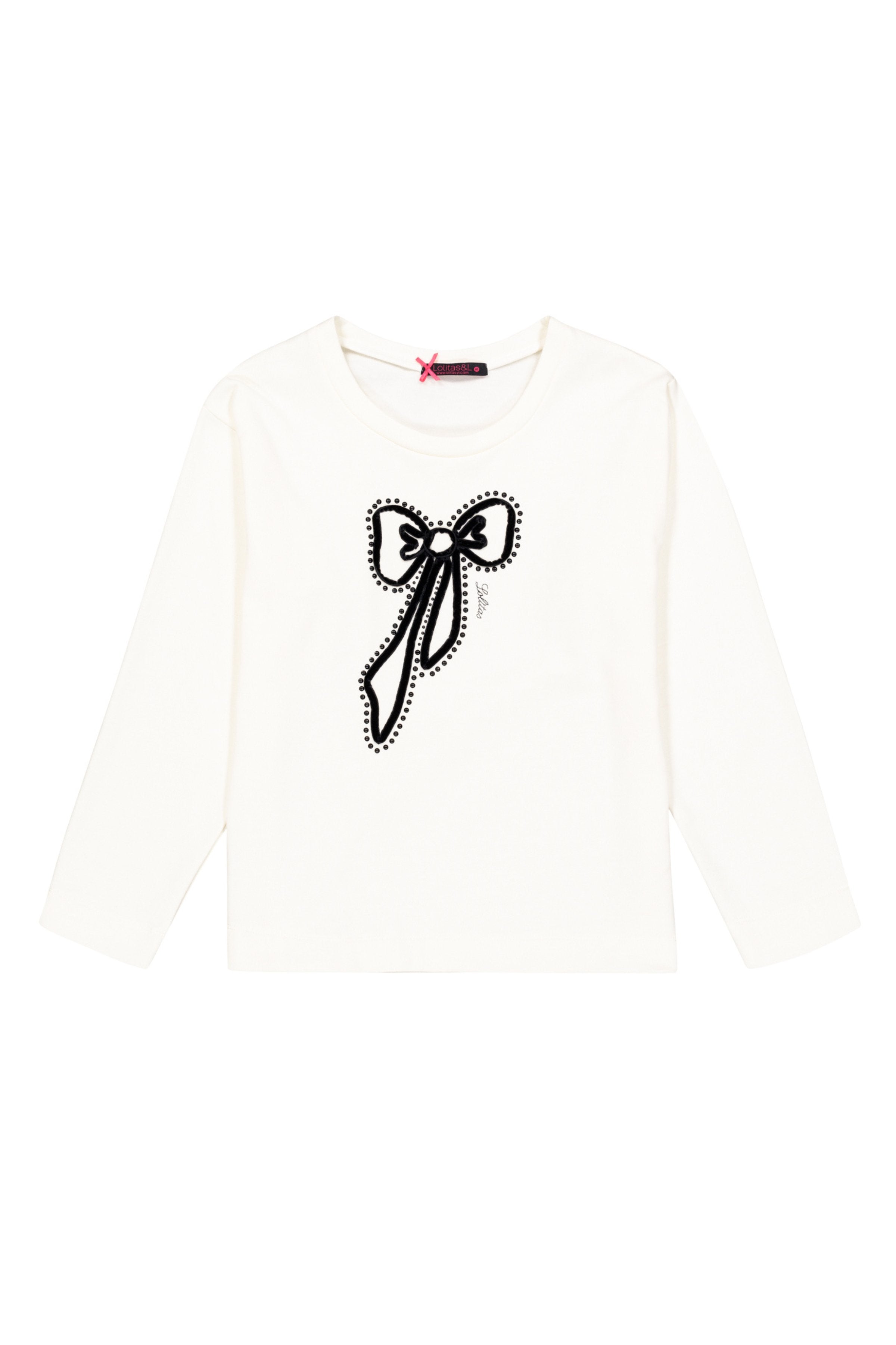 Sudadera blanca con lazo bordado en el delantero Lolitas&L - lolitasyl.com