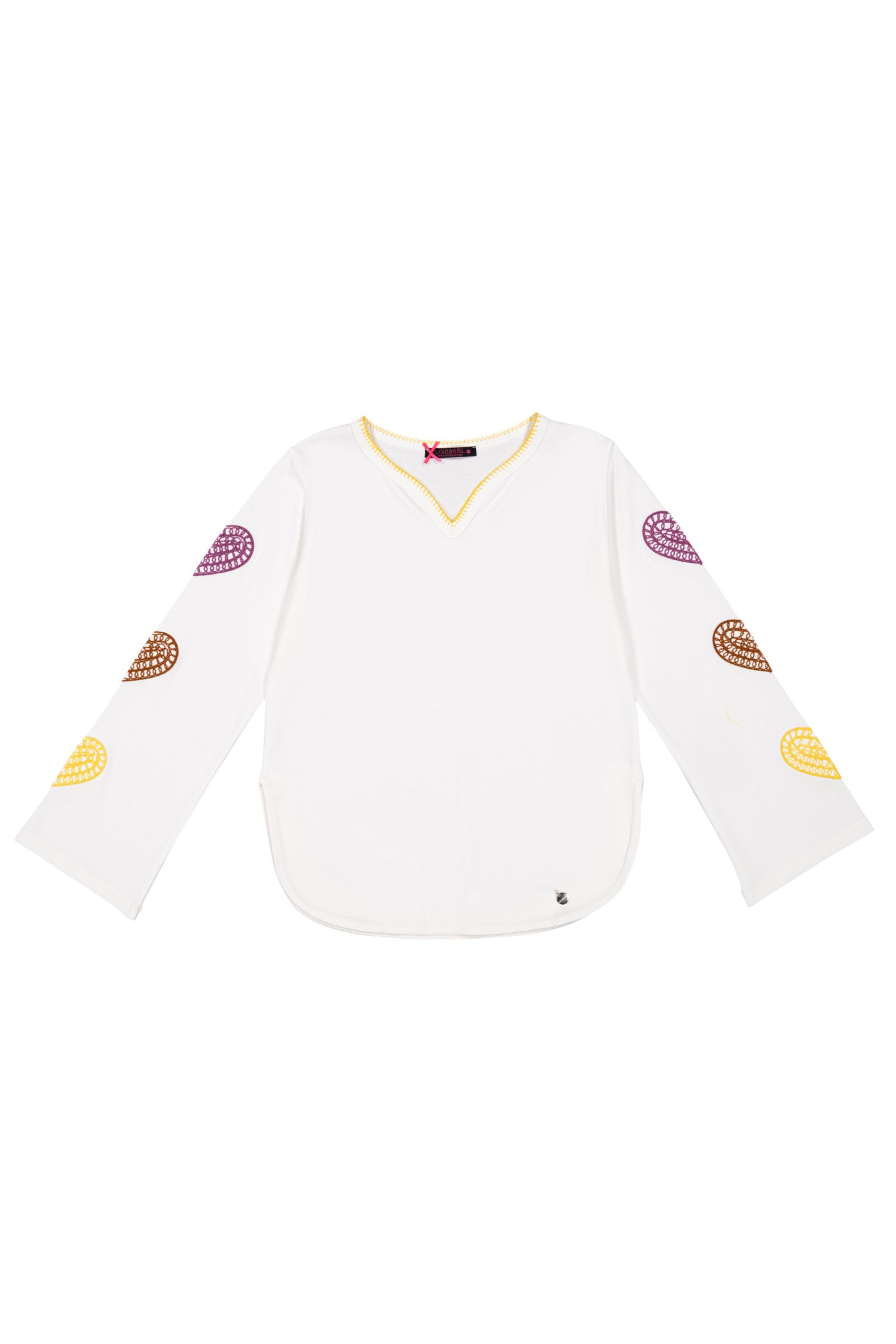 Sudadera blanca corazones bordados multicolor en mangas Lolitas&L - lolitasyl.com