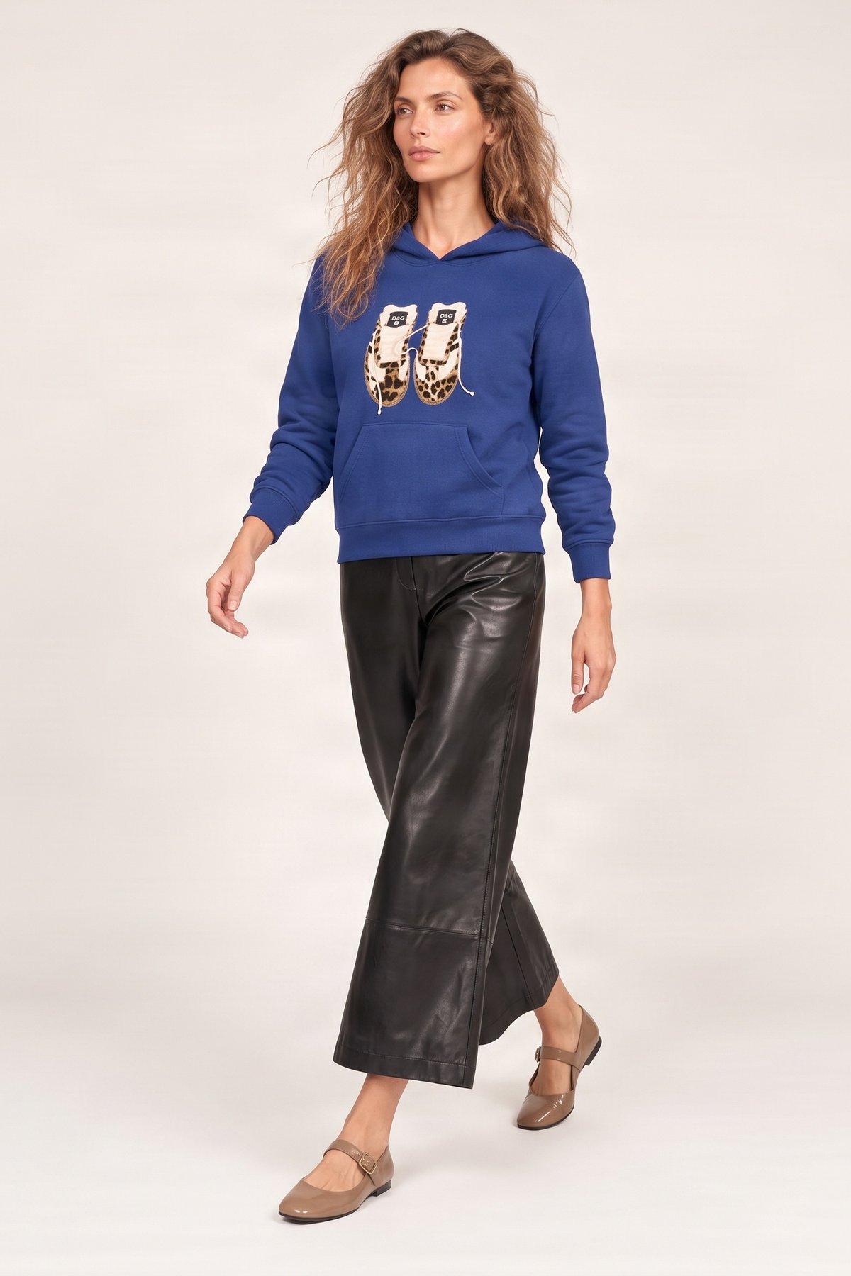 Sudadera de punto azul bordado zapatillas con capucha Lolitas&L