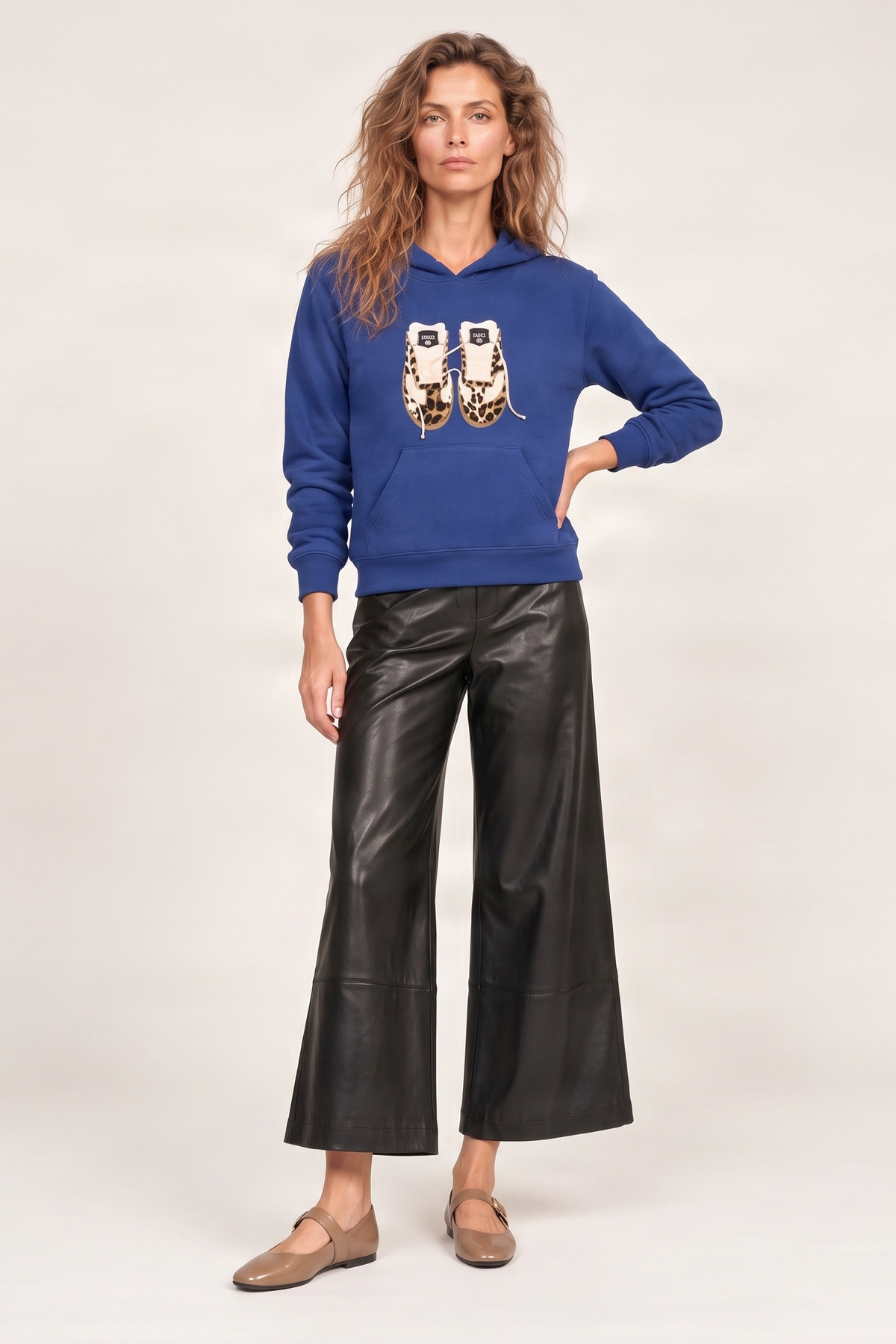 Sudadera de punto azul bordado zapatillas con capucha Lolitas&L