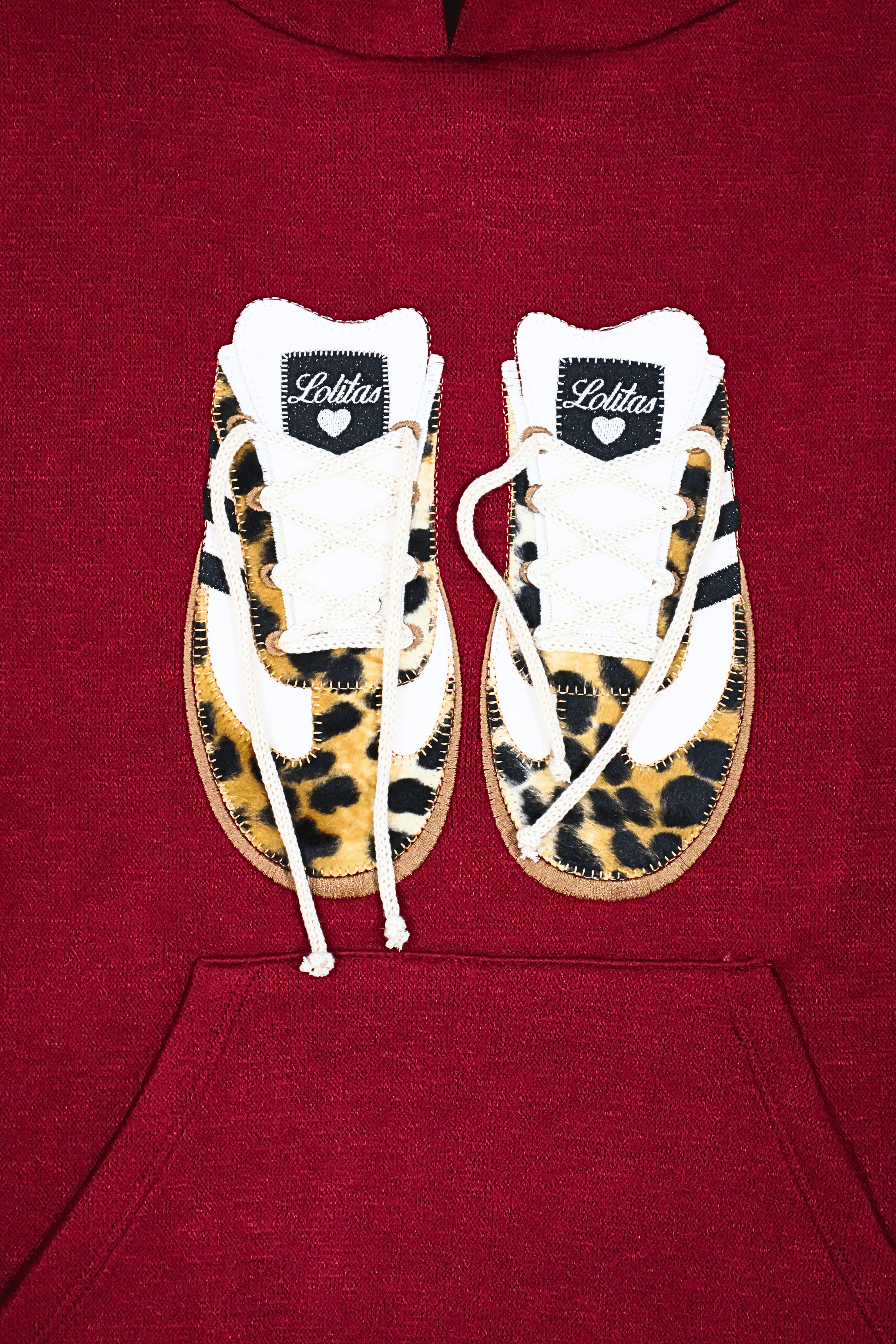 Sudadera de punto granate bordado zapatillas con capucha Lolitas&L - lolitasyl.com