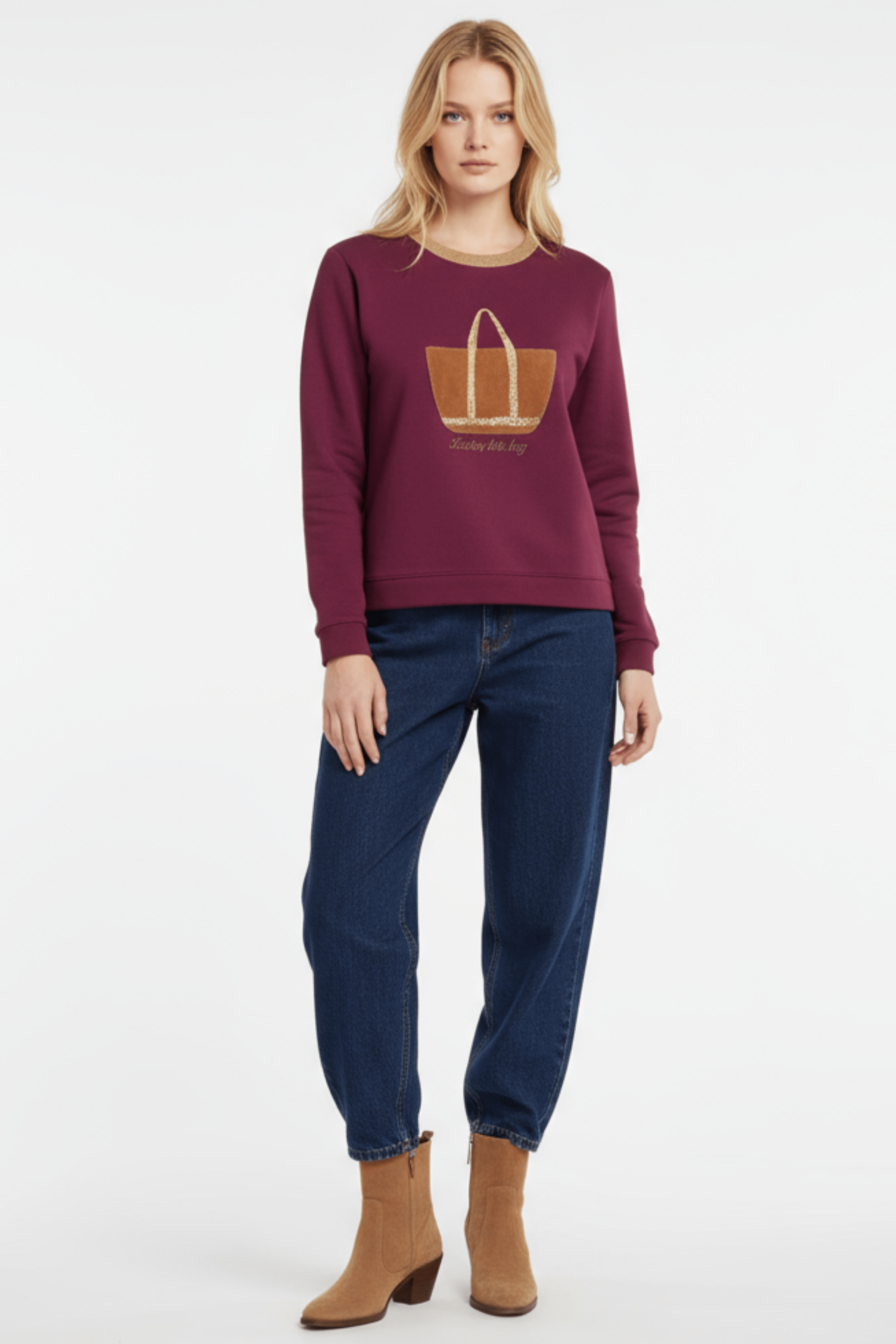 Sudadera granate bordado bolsito antelina manga larga Lolitas&L - lolitasyl.com