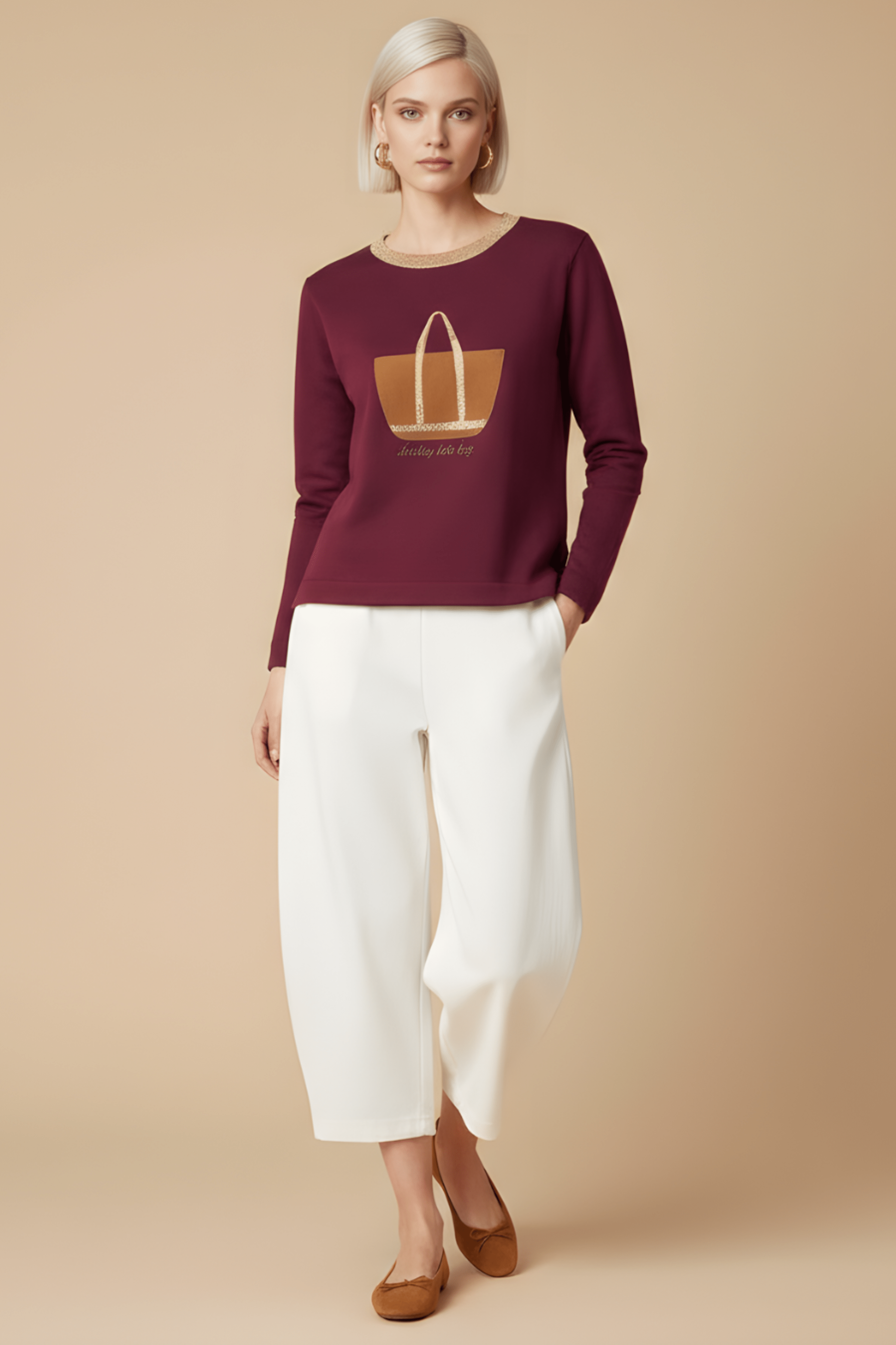 Sudadera granate bordado bolsito antelina manga larga Lolitas&L - lolitasyl.com