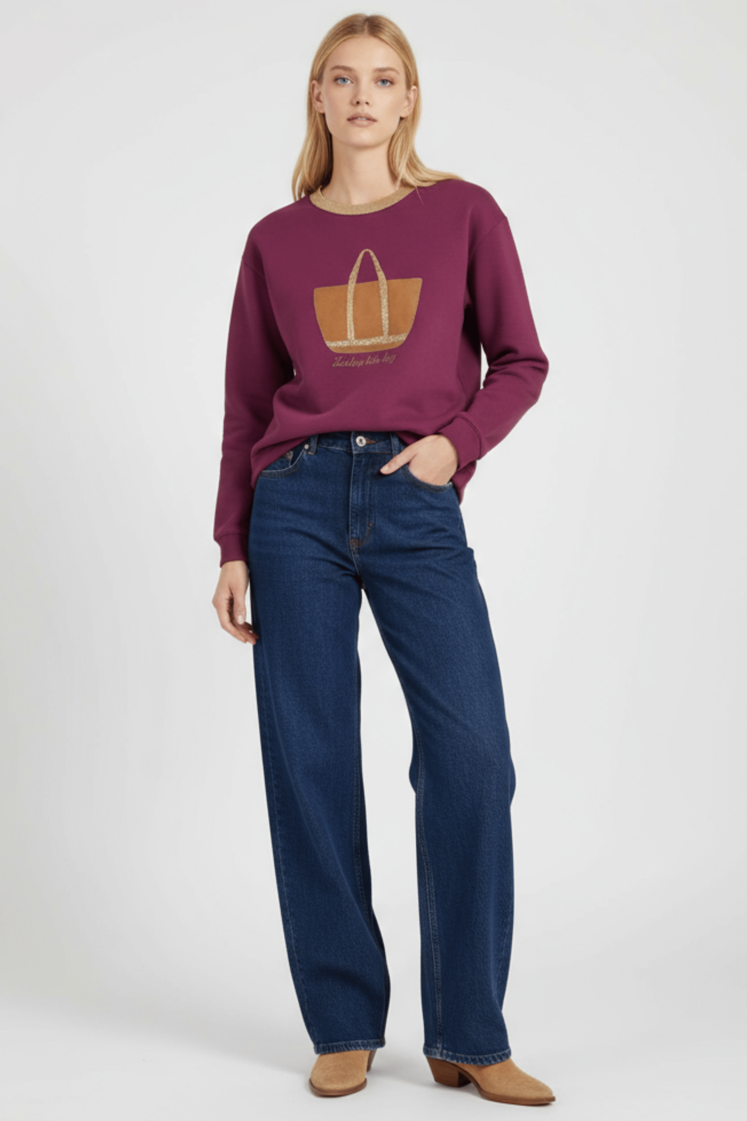 Sudadera granate bordado bolsito antelina manga larga Lolitas&L - lolitasyl.com