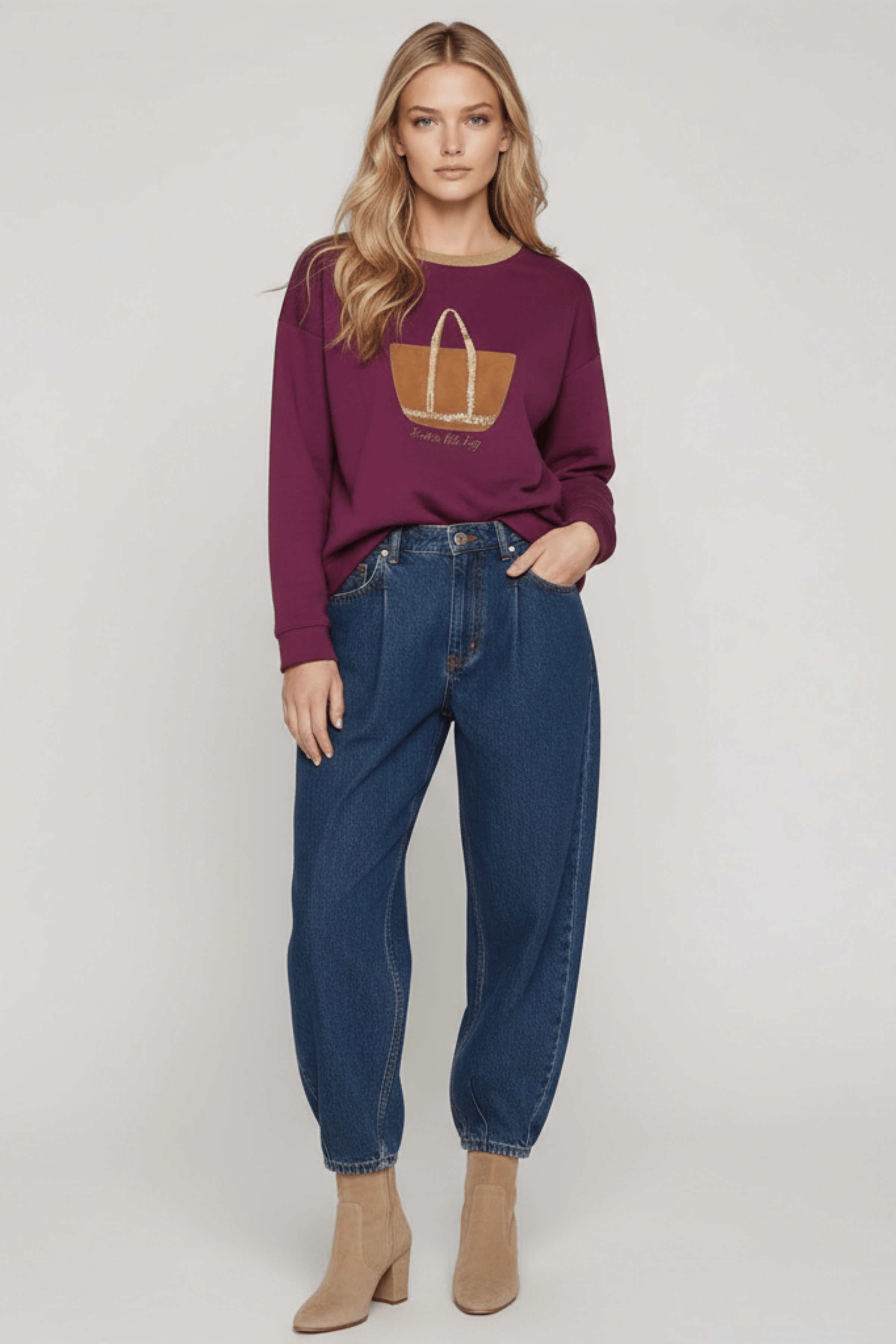 Sudadera granate bordado bolsito antelina manga larga Lolitas&L - lolitasyl.com