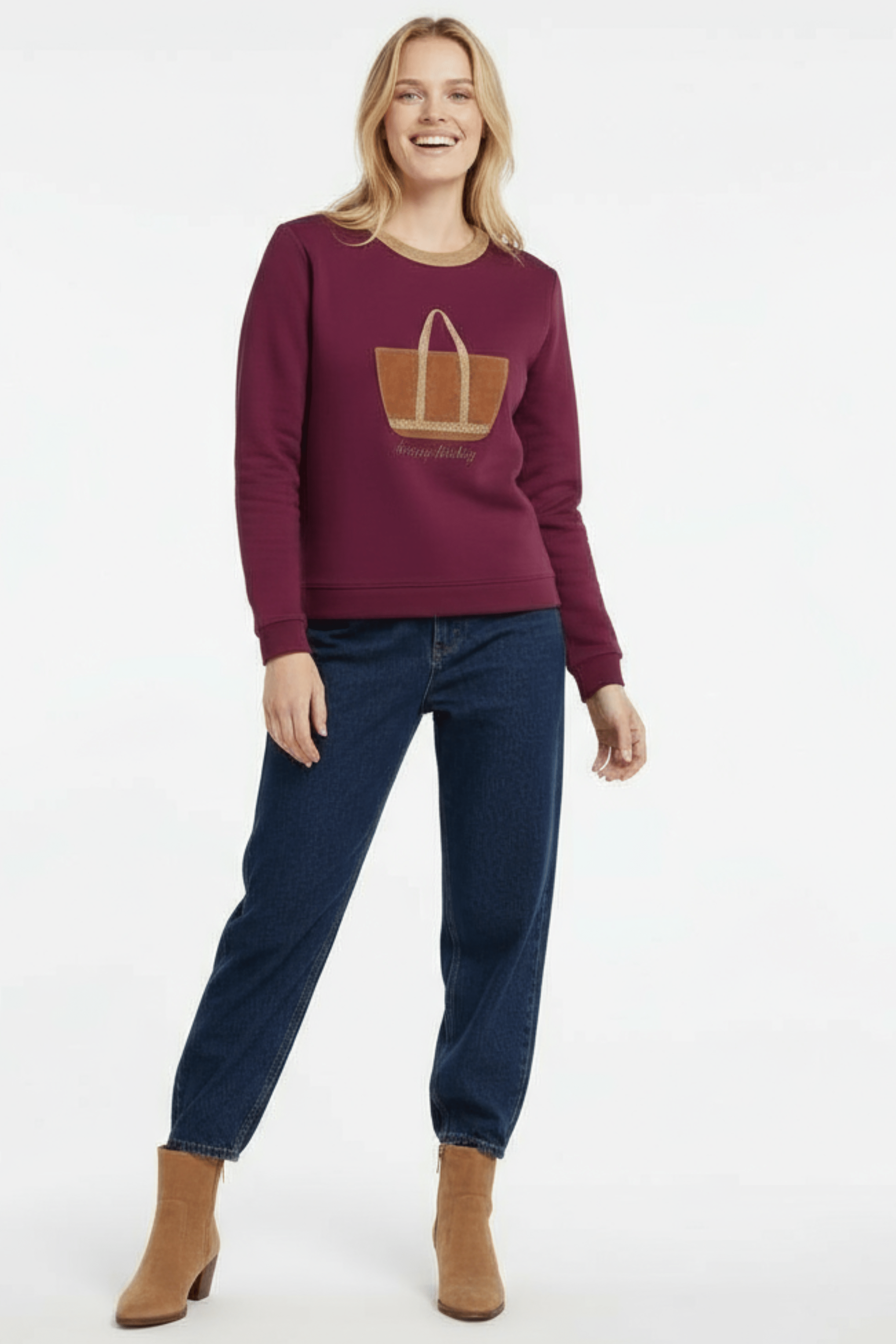 Sudadera granate bordado bolsito antelina manga larga Lolitas&L - lolitasyl.com