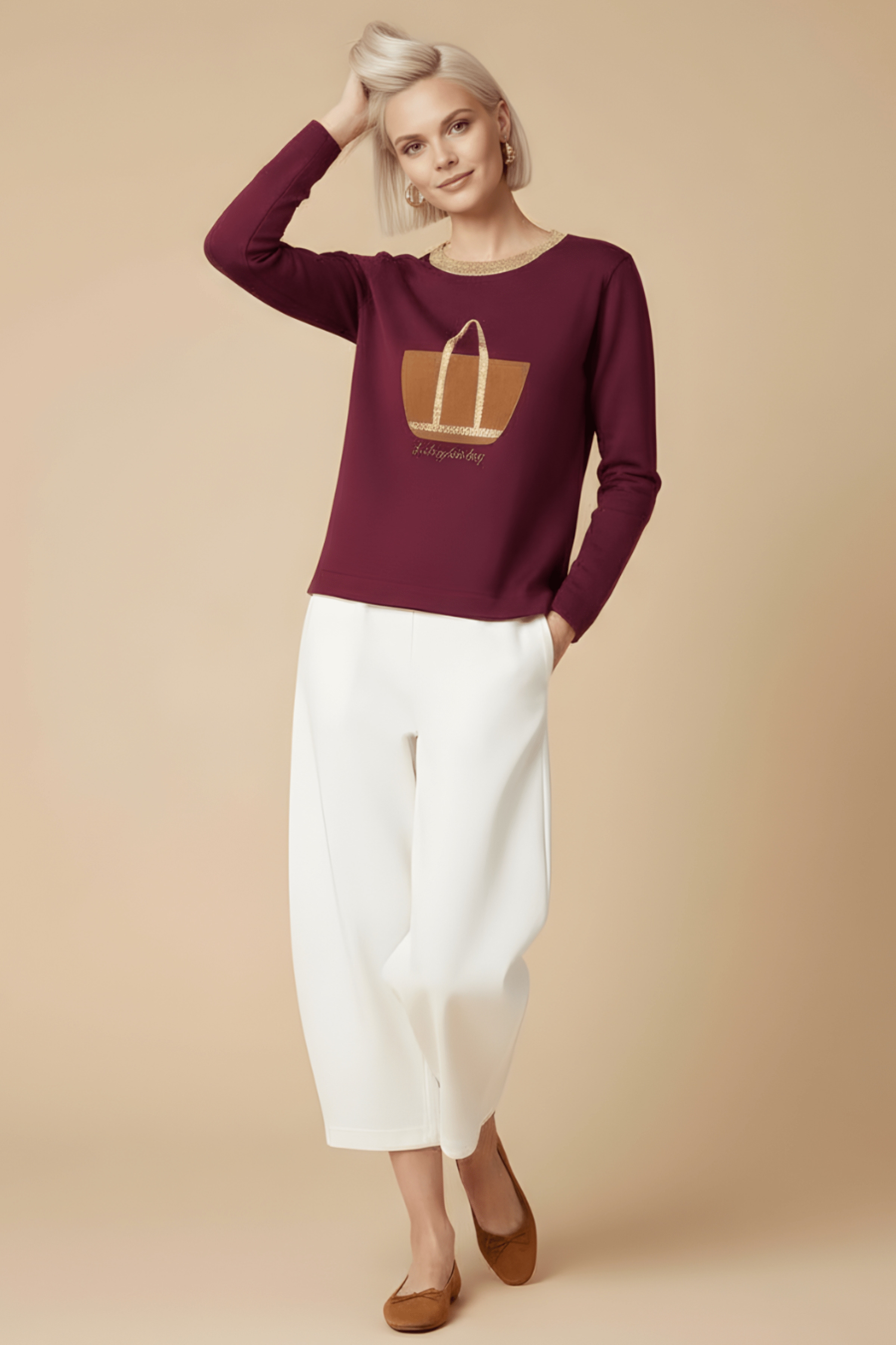 Sudadera granate bordado bolsito antelina manga larga Lolitas&L - lolitasyl.com