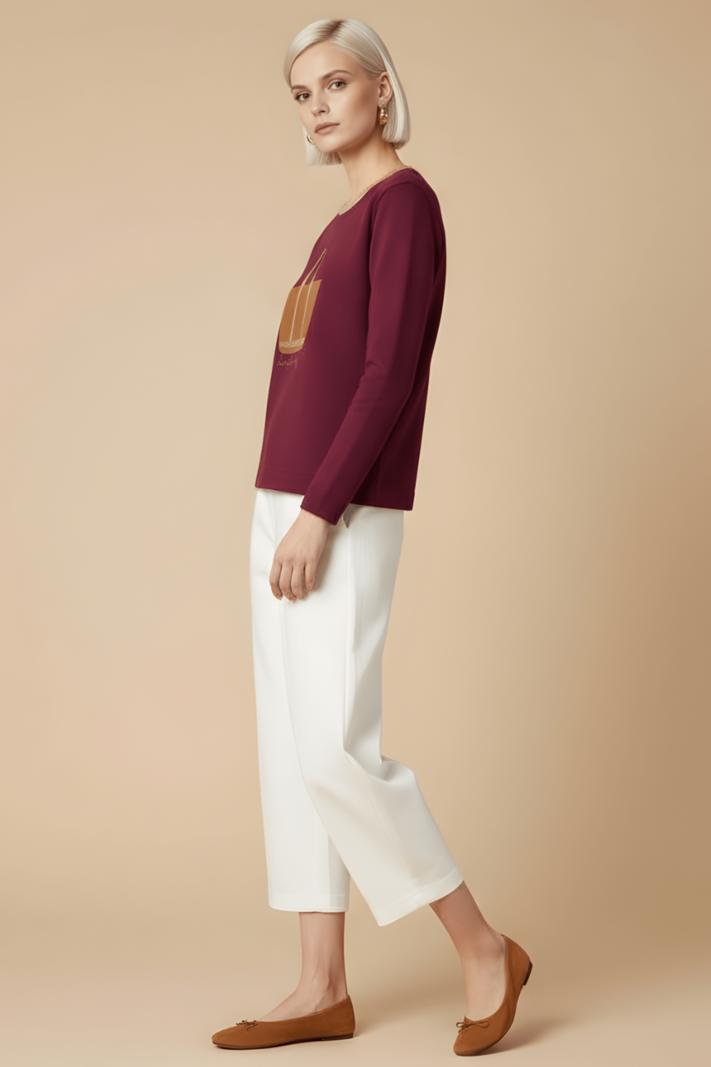 Sudadera granate bordado bolsito antelina manga larga Lolitas&L - lolitasyl.com