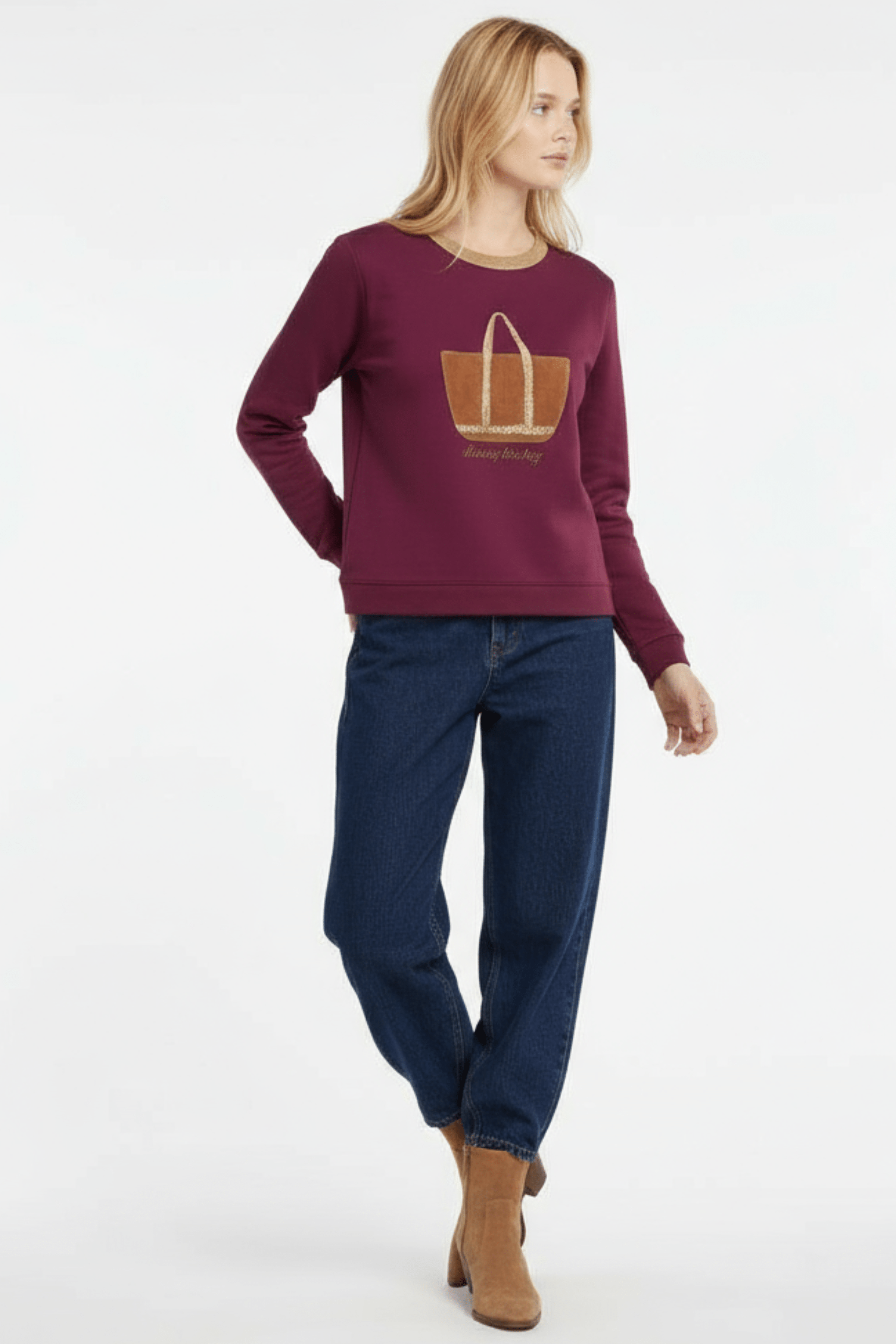 Sudadera granate bordado bolsito antelina manga larga Lolitas&L - lolitasyl.com