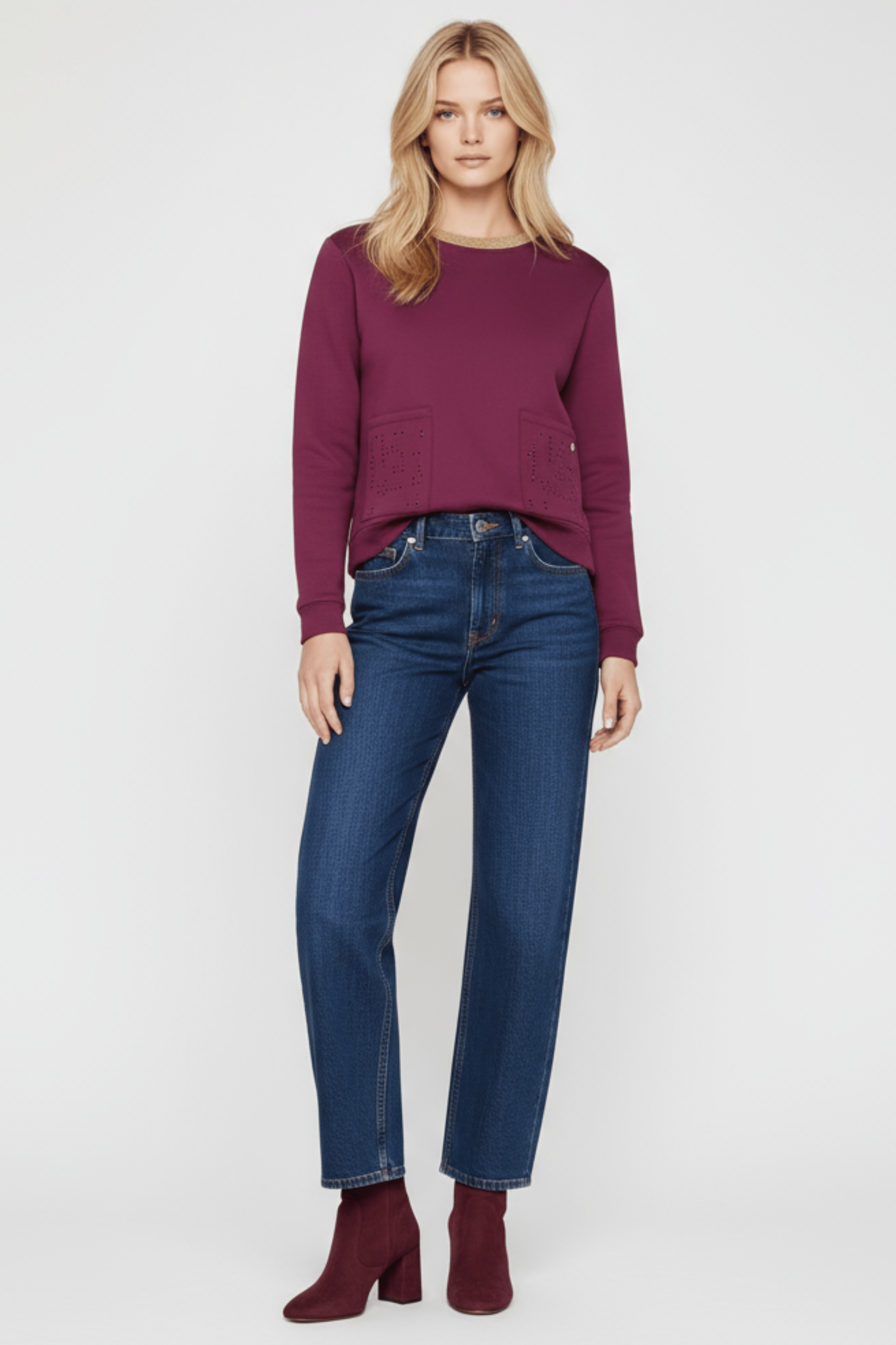 Sudadera granate con bolsillos strass y cuello lourex Lolitas&L - lolitasyl.com