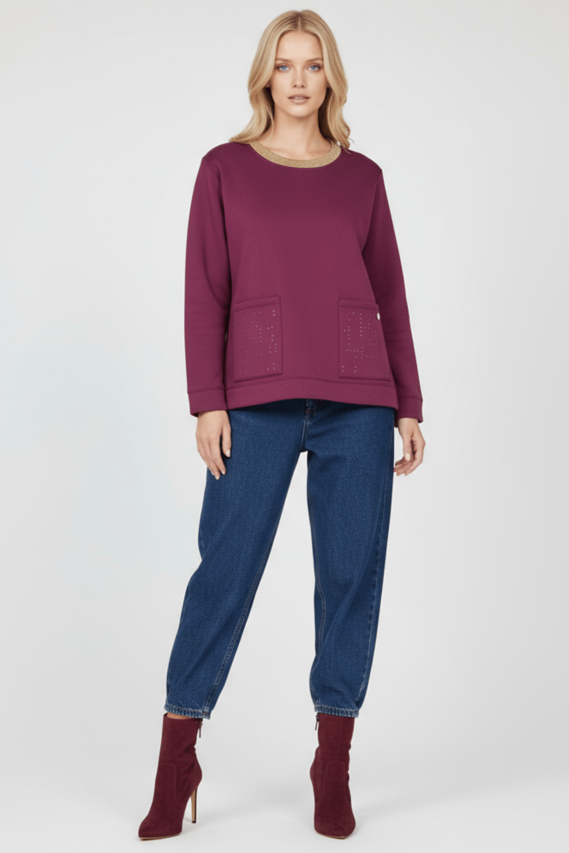 Sudadera granate con bolsillos strass y cuello lourex Lolitas&L - lolitasyl.com