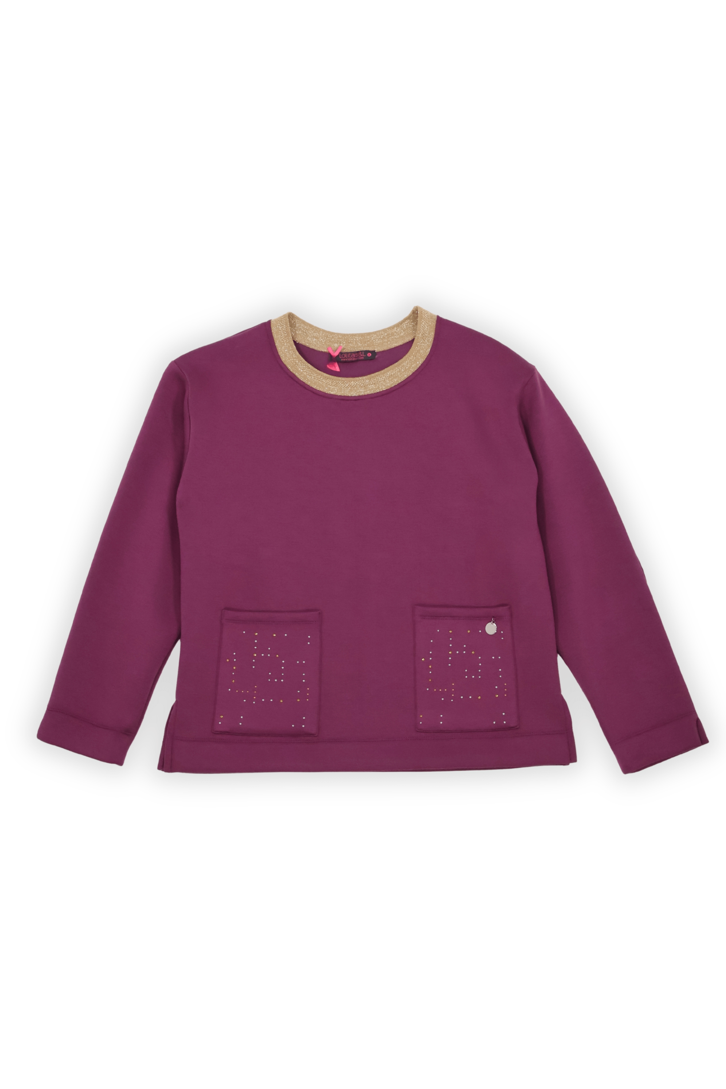 Sudadera granate con bolsillos strass y cuello lourex Lolitas&L - lolitasyl.com