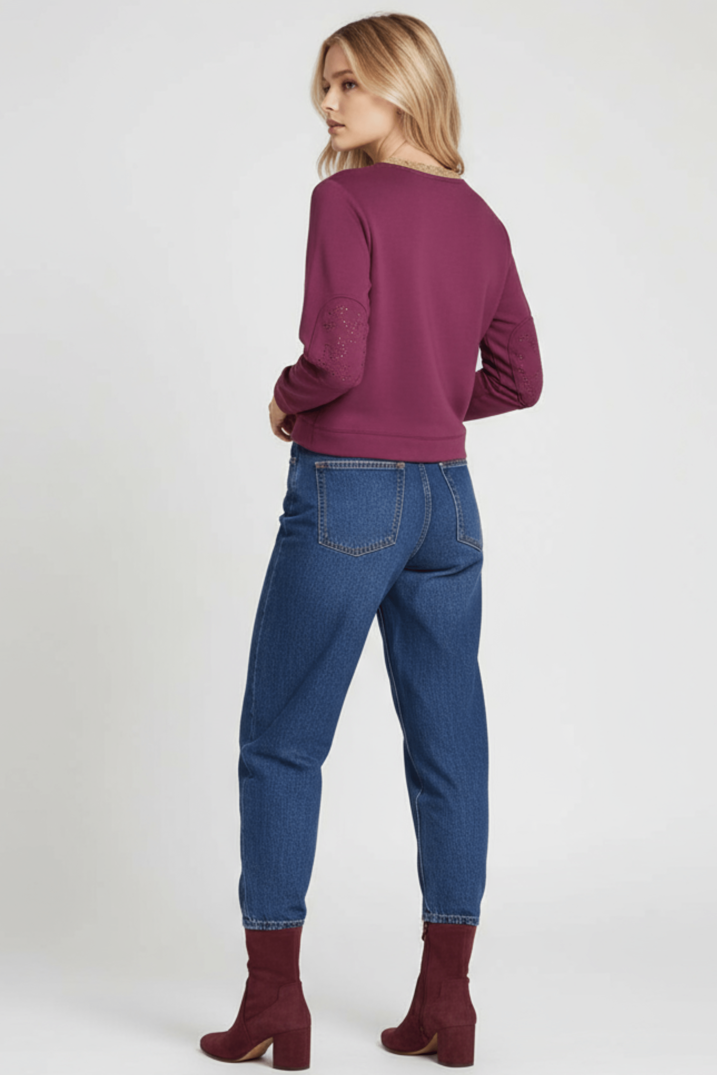 Sudadera granate con bolsillos strass y cuello lourex Lolitas&L - lolitasyl.com