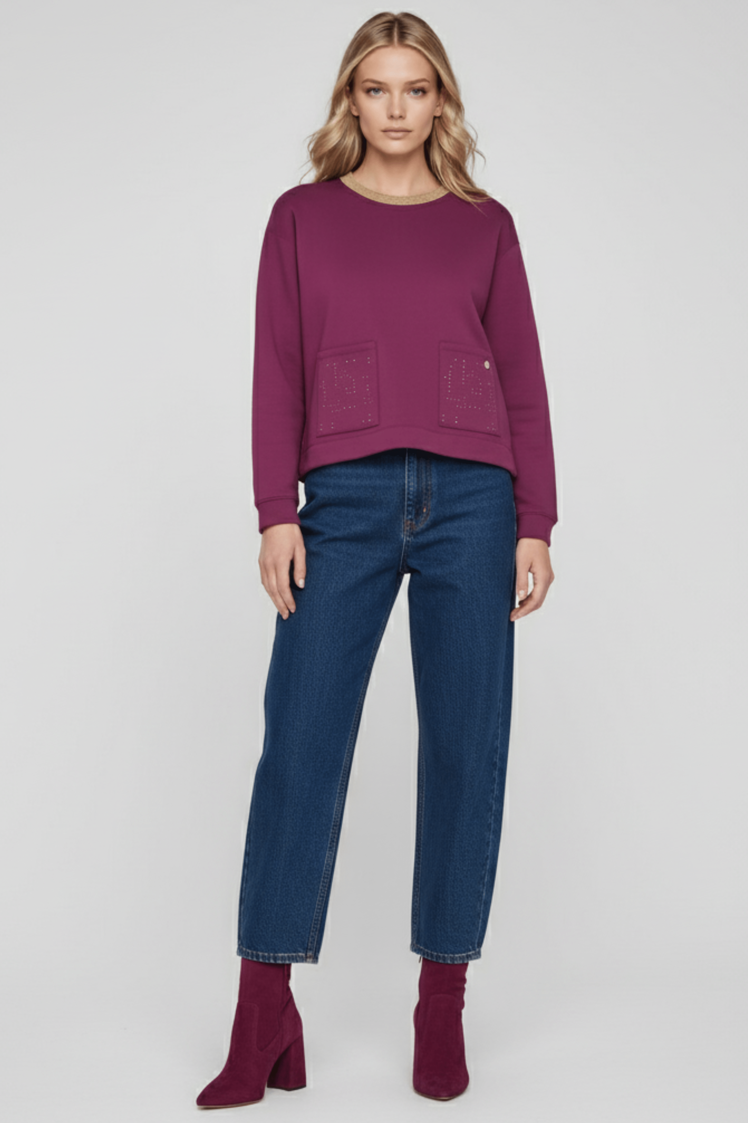 Sudadera granate con bolsillos strass y cuello lourex Lolitas&L - lolitasyl.com