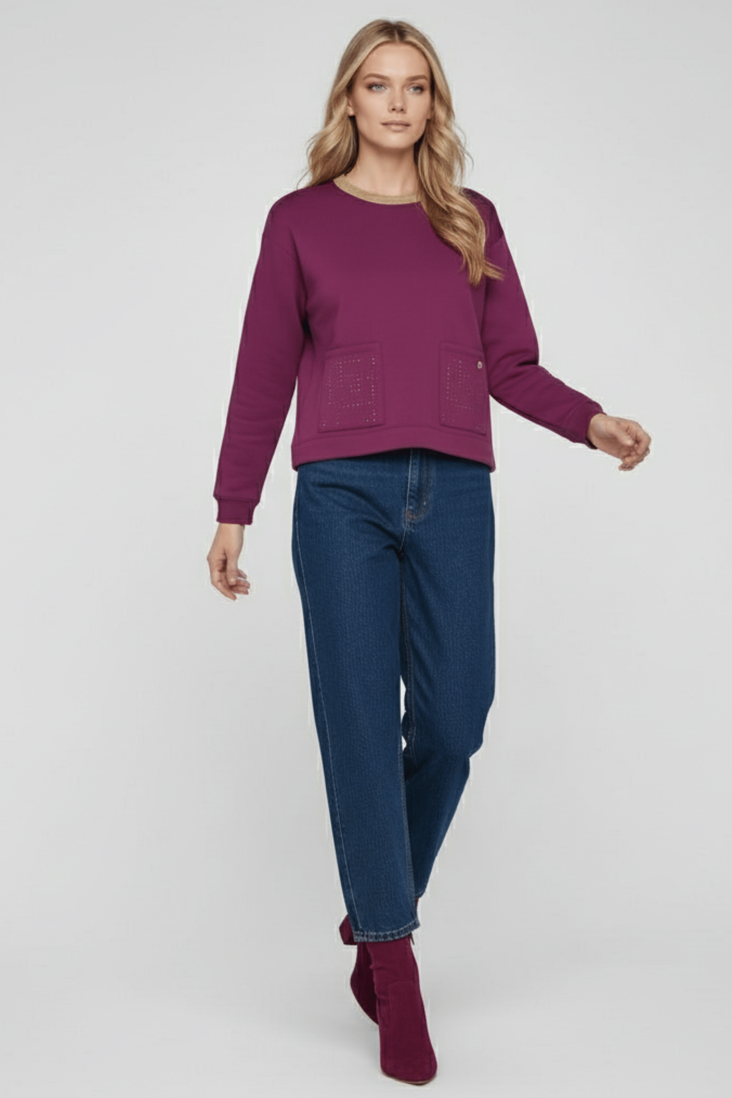 Sudadera granate con bolsillos strass y cuello lourex Lolitas&L - lolitasyl.com