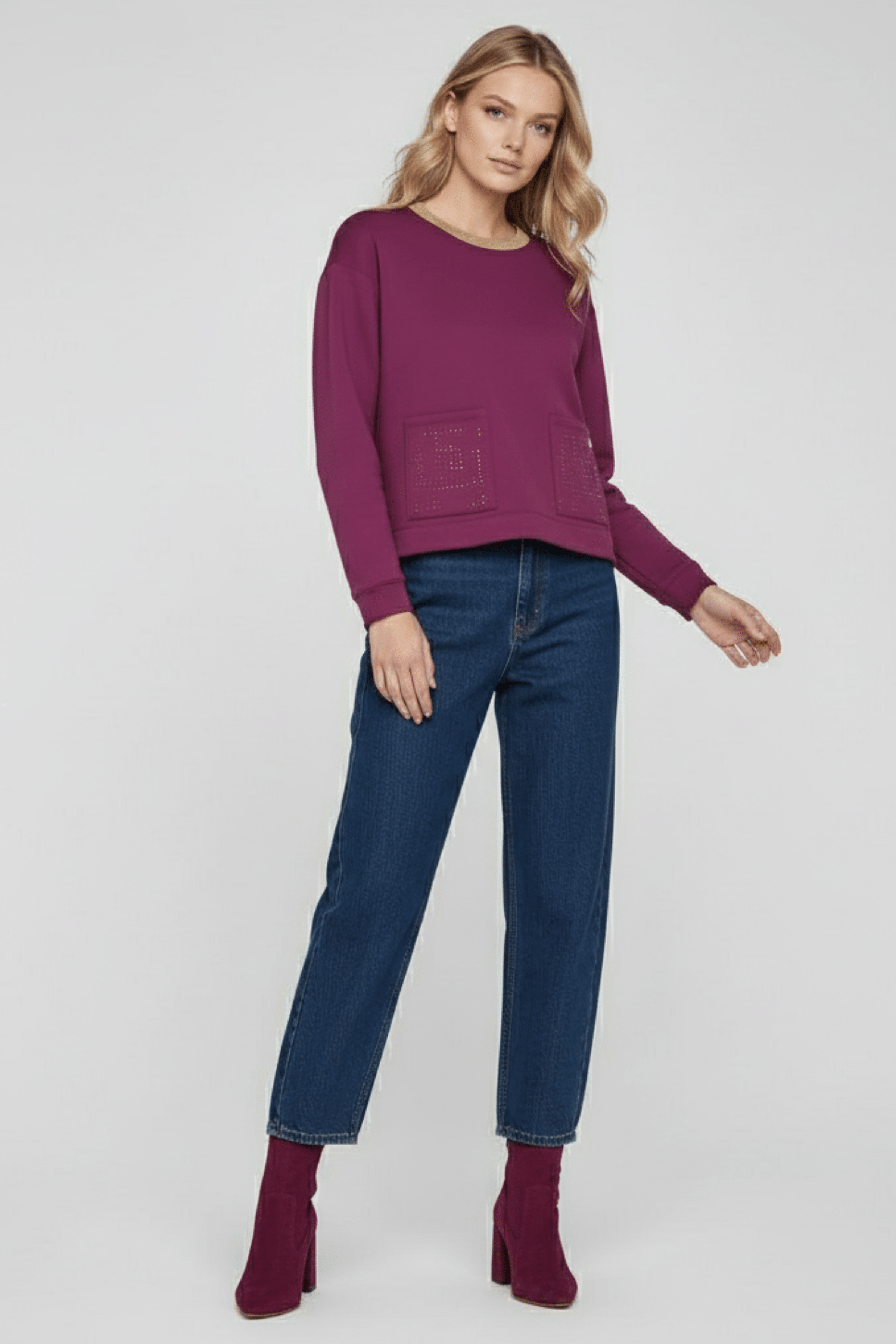 Sudadera granate con bolsillos strass y cuello lourex Lolitas&L - lolitasyl.com