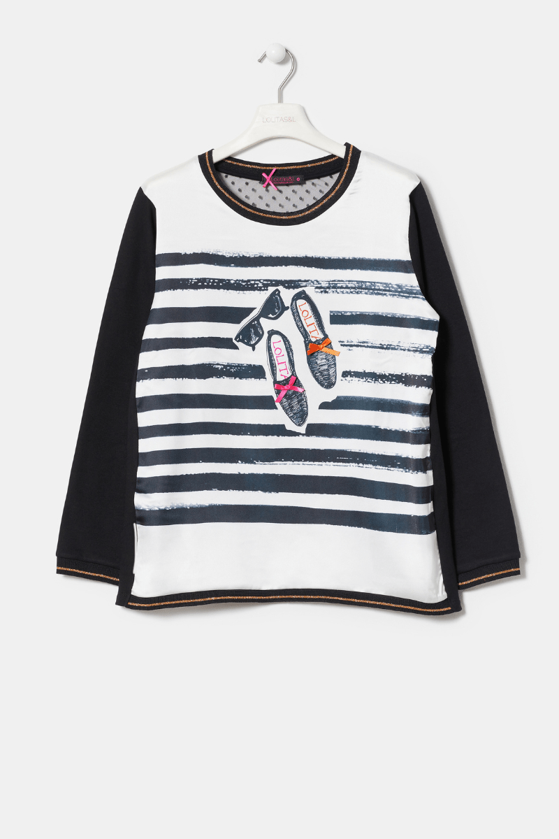 Sudadera Ligera a Rayas con Estampado Preloved - lolitasyl.com