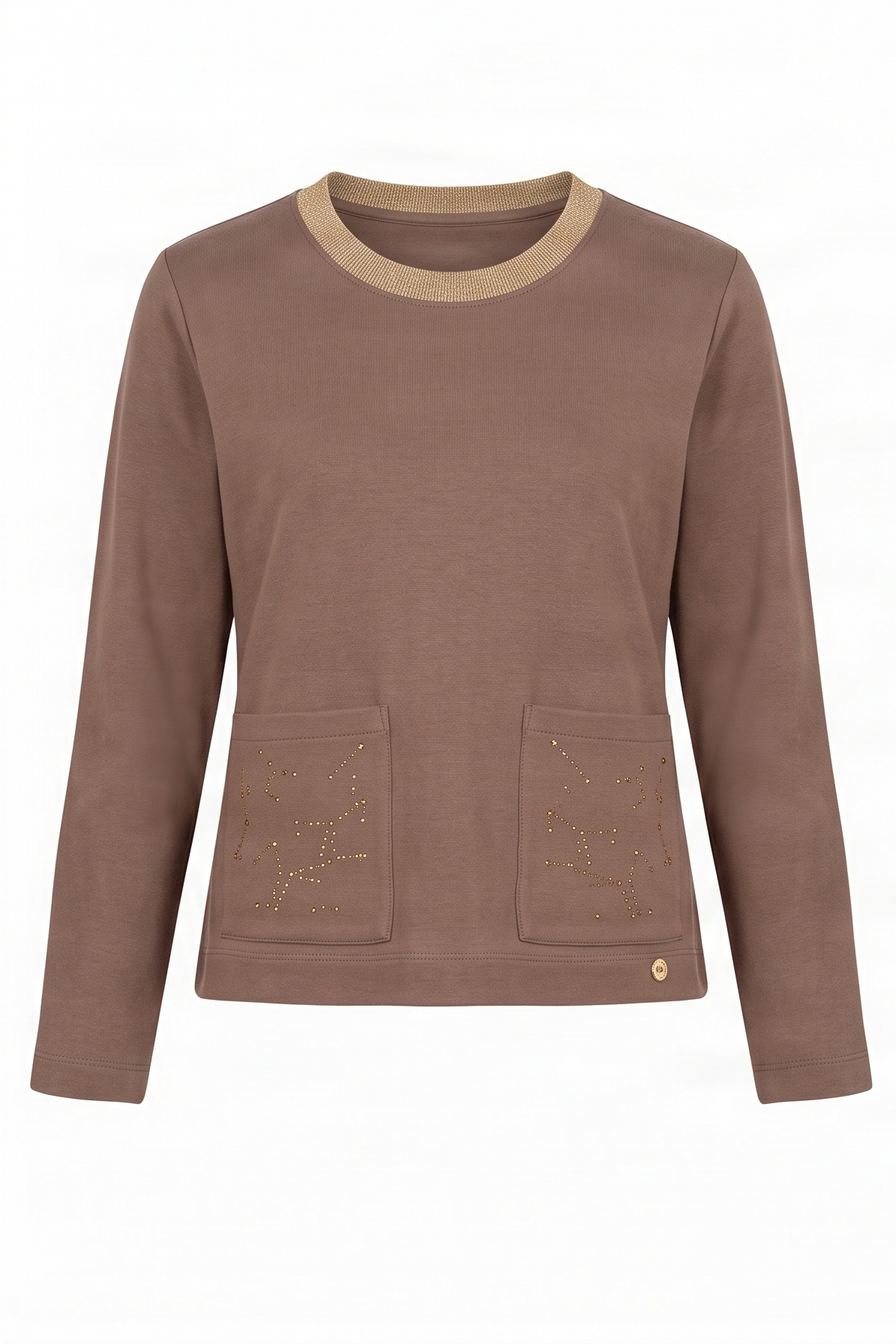 Sudadera marrón con bolsillos strass y cuello lourex Lolitas&L