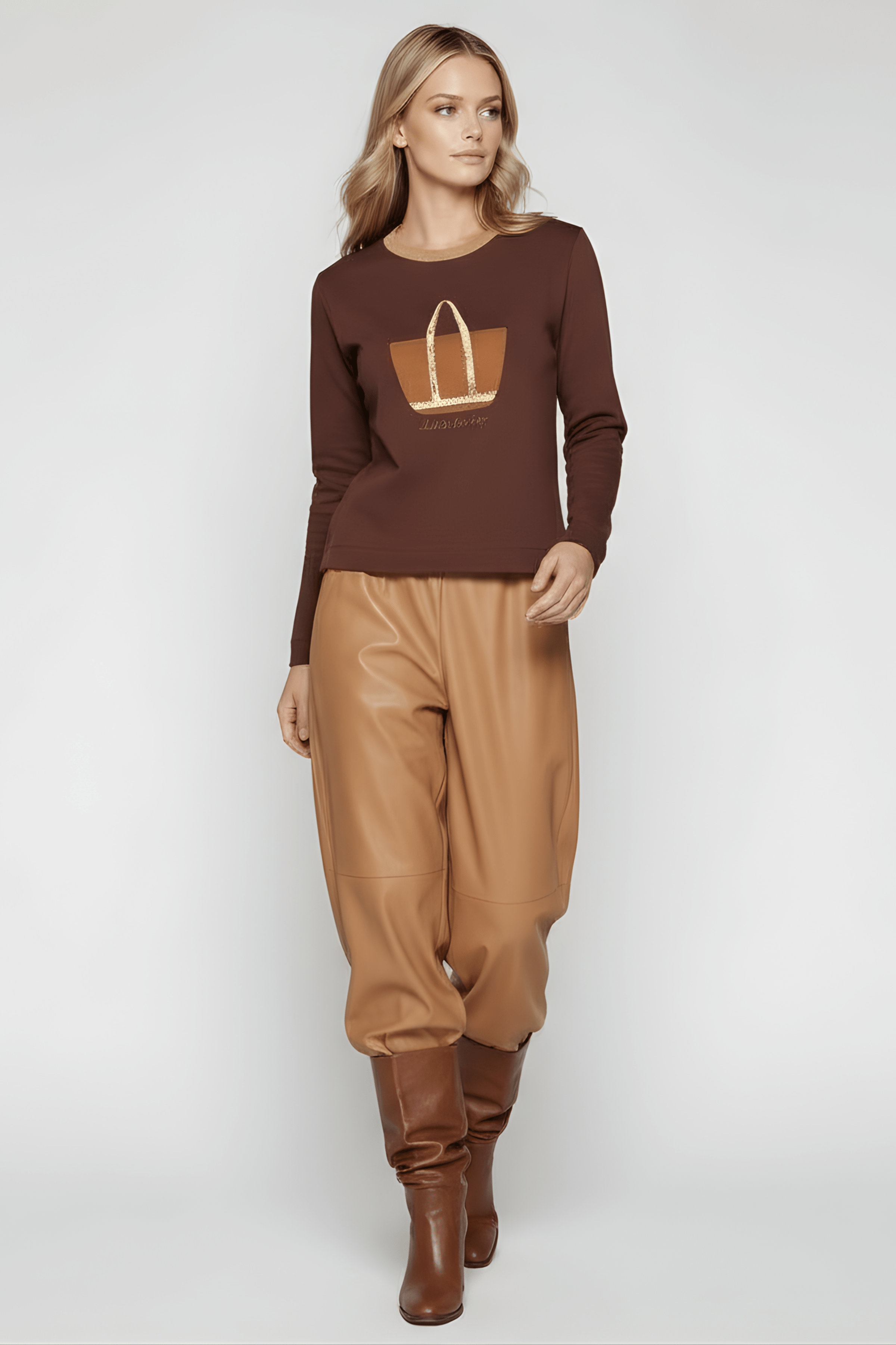 Sudadera marron bordado bolsito antelina manga larga Lolitas&L - lolitasyl.com