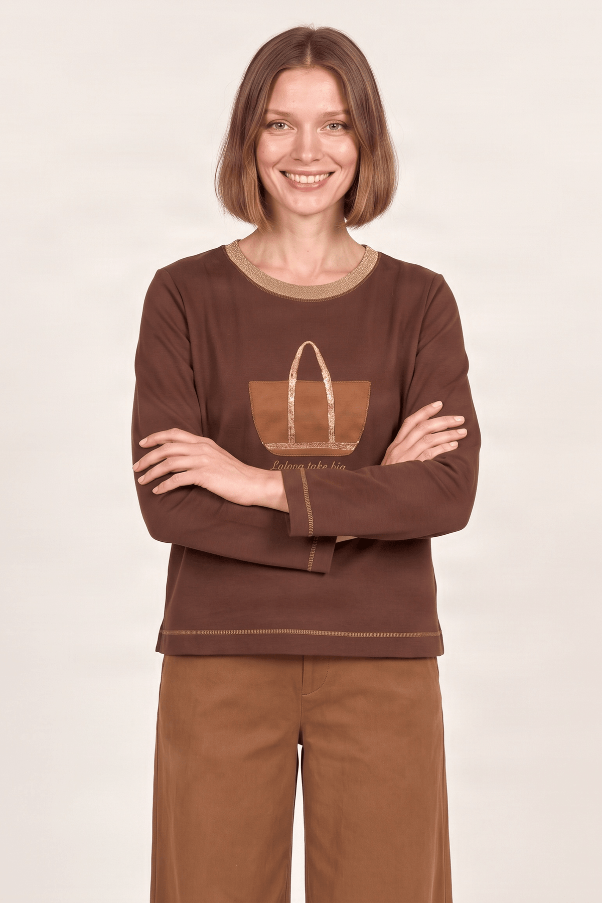 Sudadera marron bordado bolsito antelina manga larga Lolitas&L - lolitasyl.com