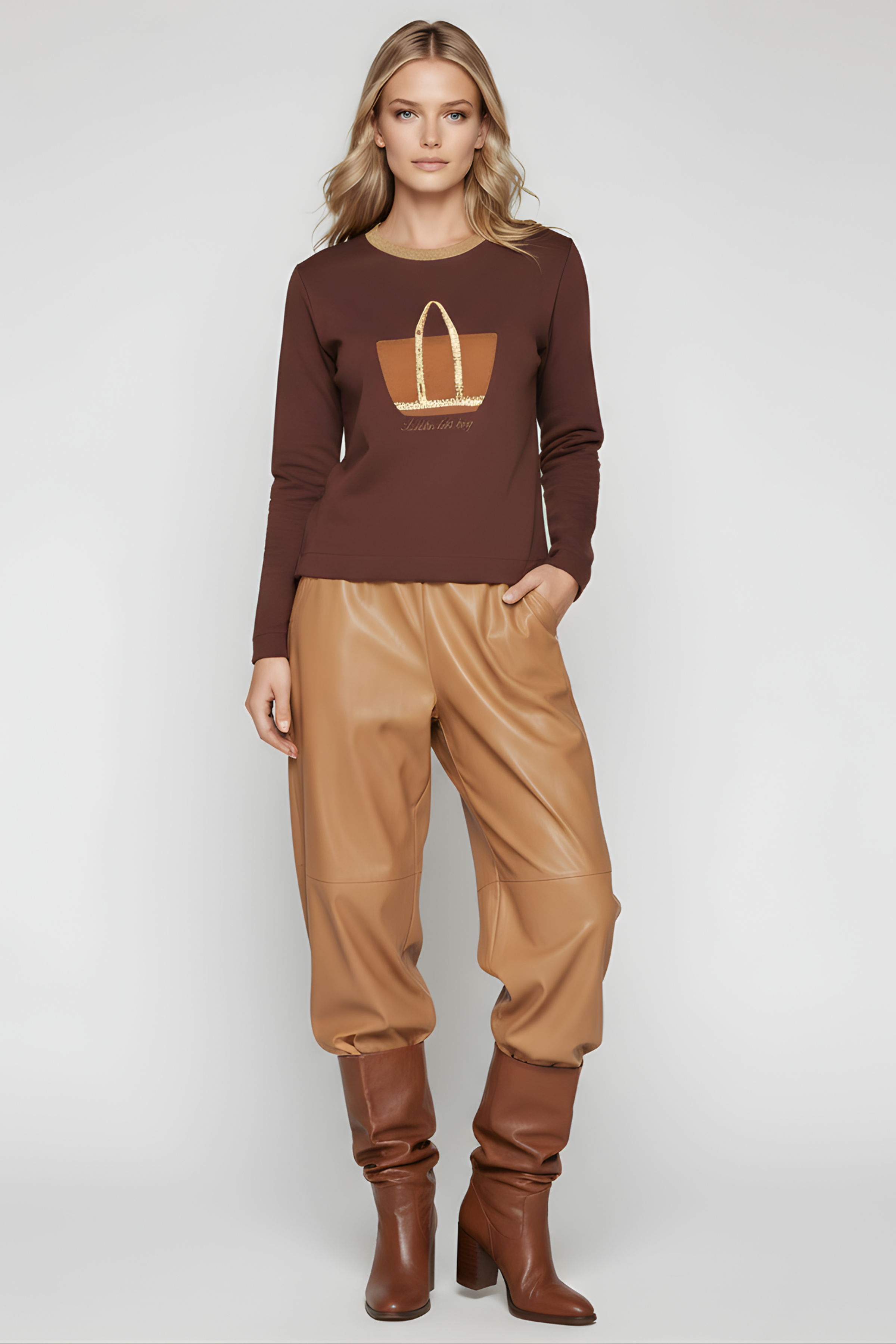 Sudadera marron bordado bolsito antelina manga larga Lolitas&L