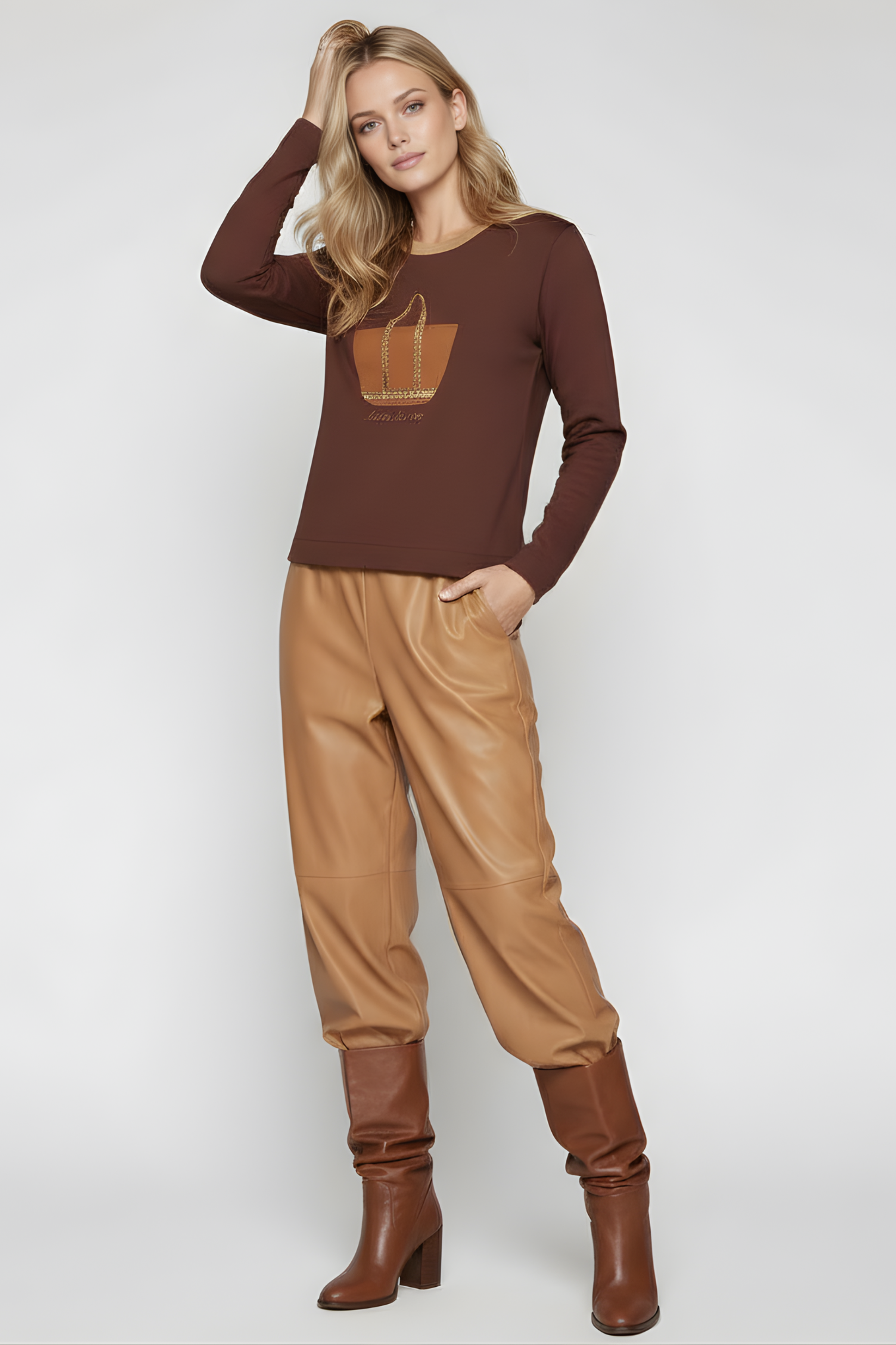 Sudadera marron bordado bolsito antelina manga larga Lolitas&L