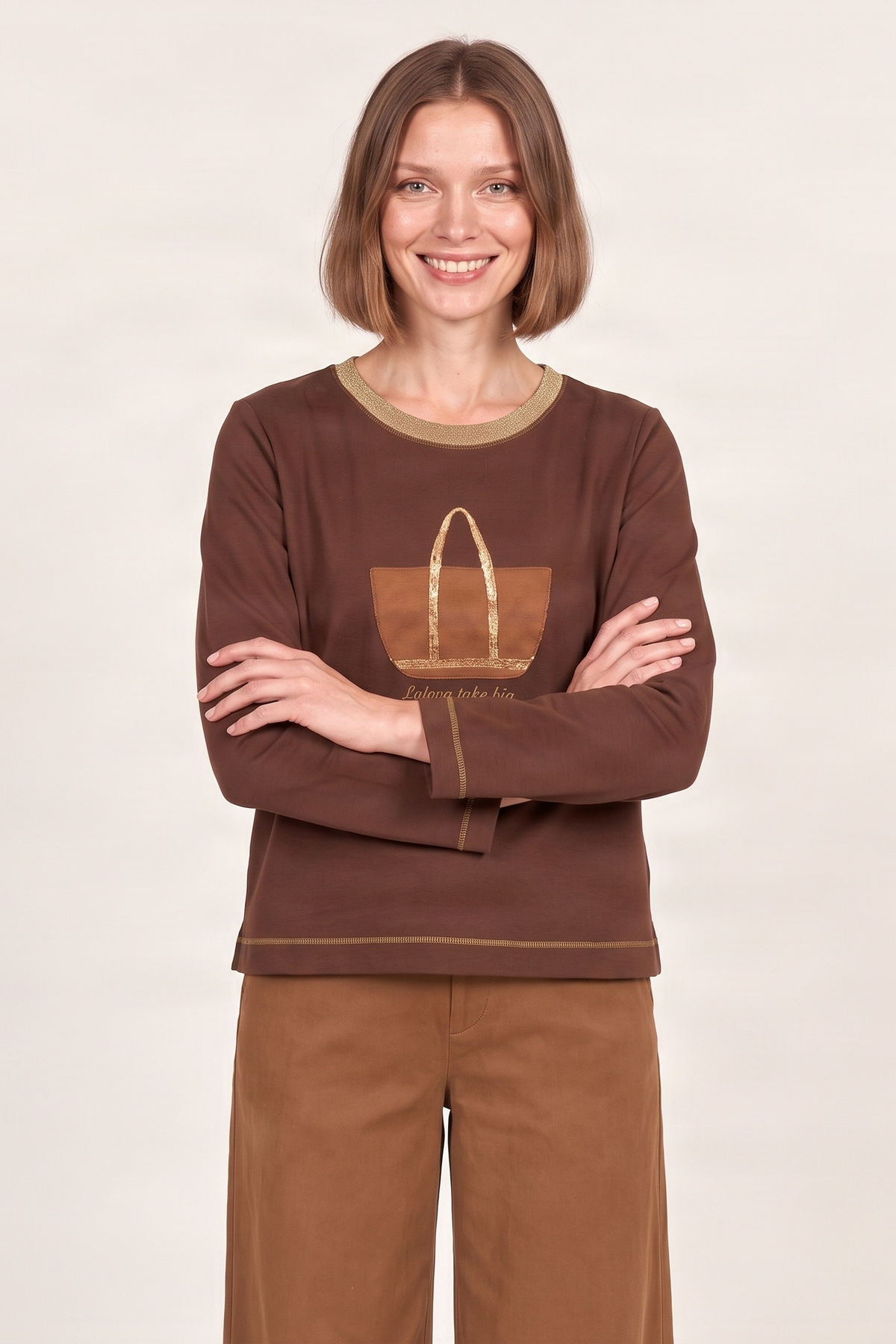 Sudadera marron bordado bolsito antelina manga larga Lolitas&L