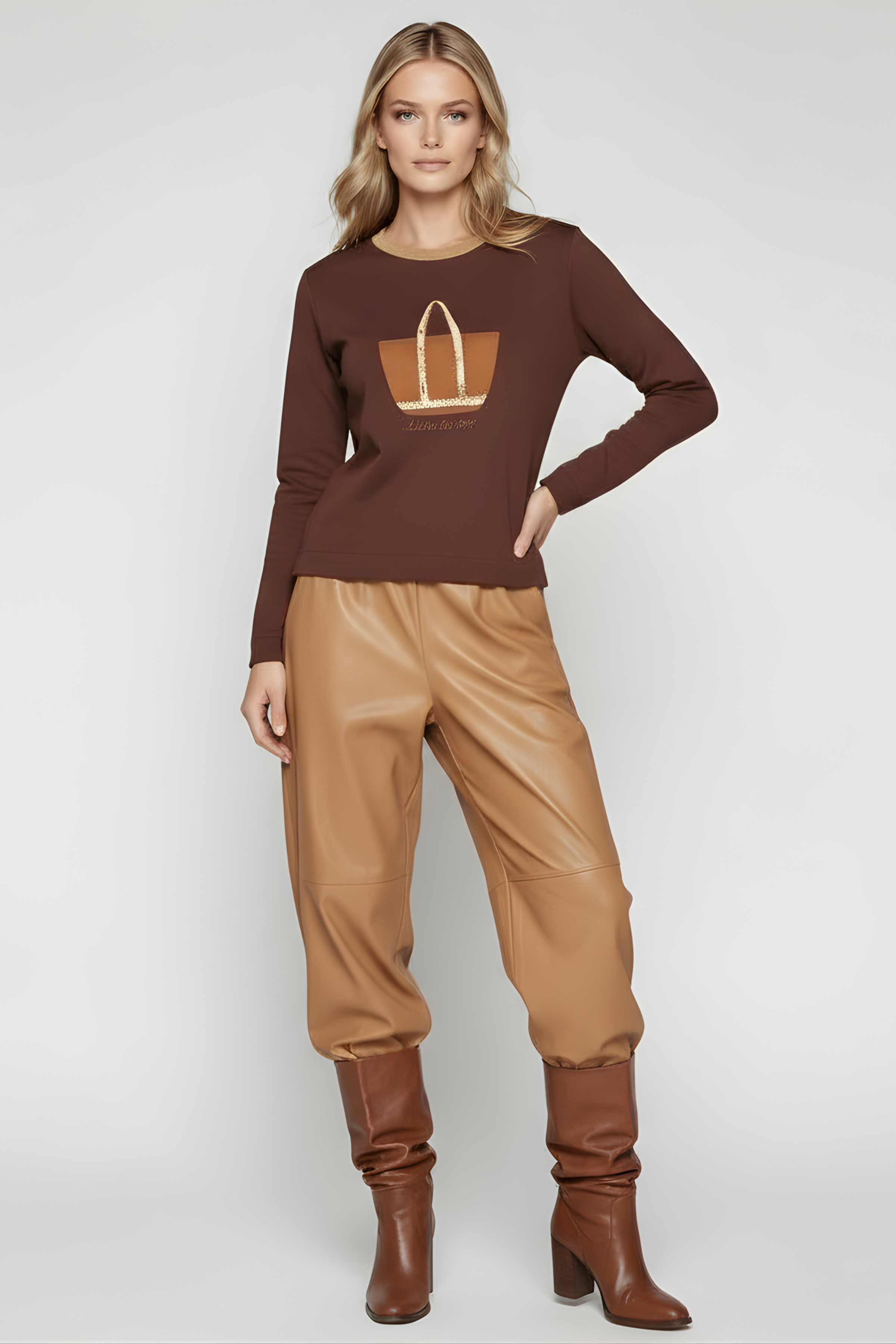 Sudadera marron bordado bolsito antelina manga larga Lolitas&L