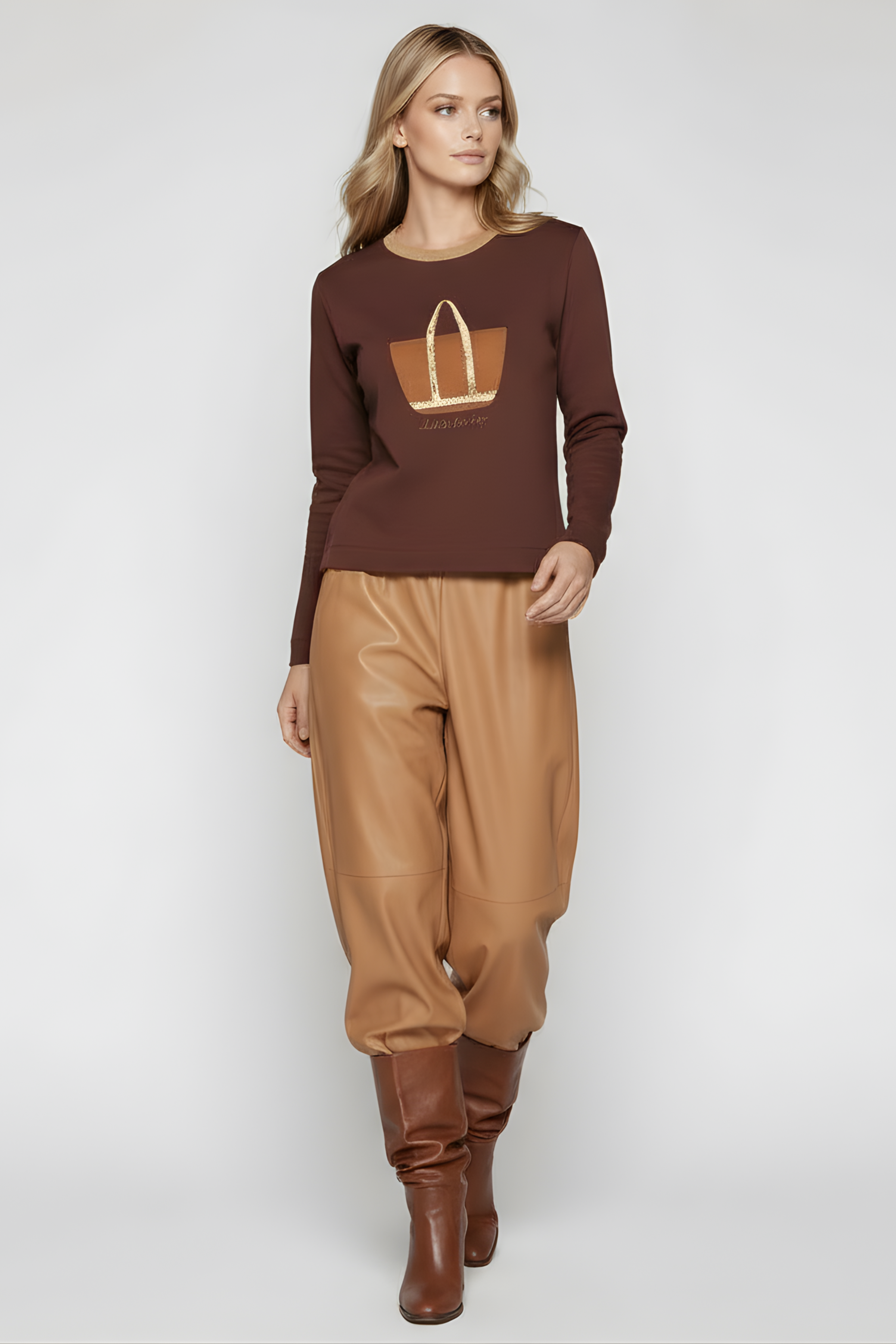 Sudadera marron bordado bolsito antelina manga larga Lolitas&L