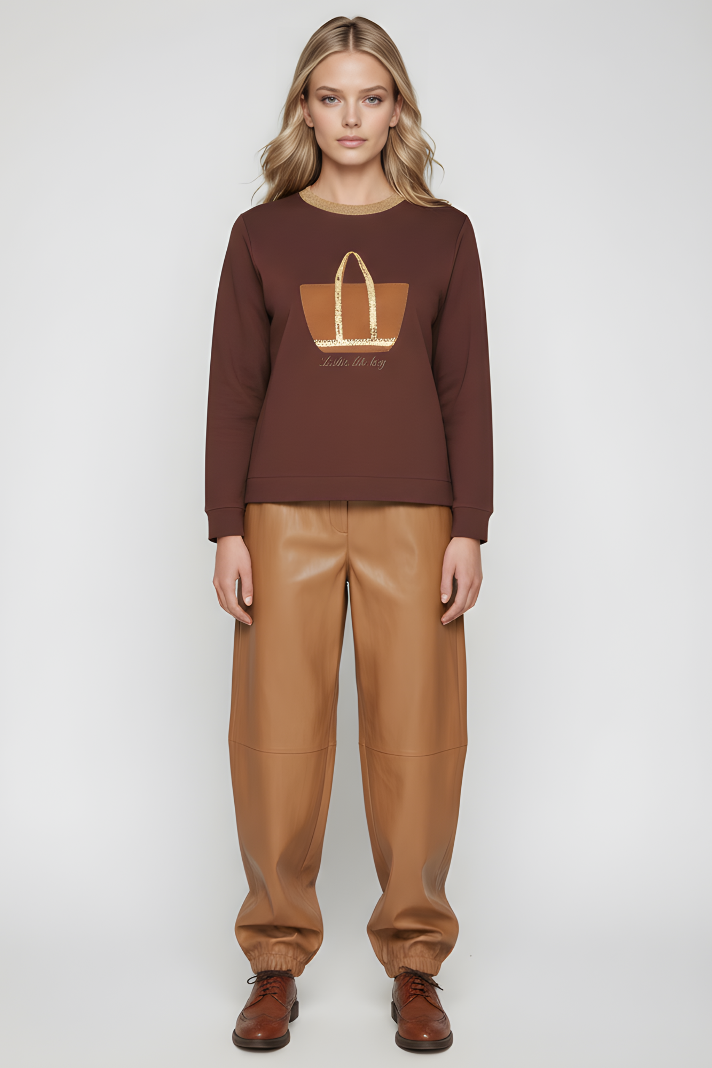 Sudadera marron bordado bolsito antelina manga larga Lolitas&L