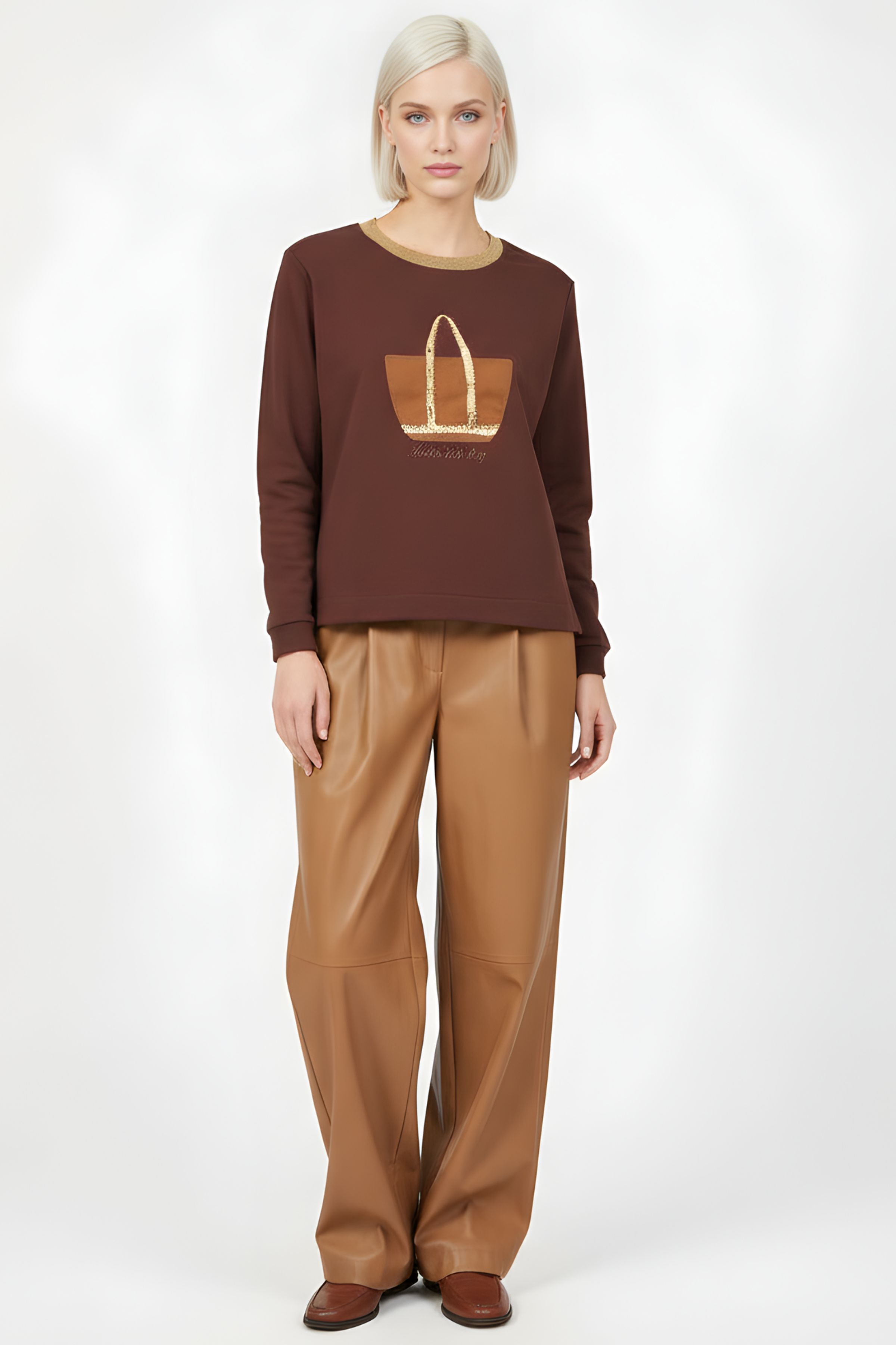 Sudadera marron bordado bolsito antelina manga larga Lolitas&L