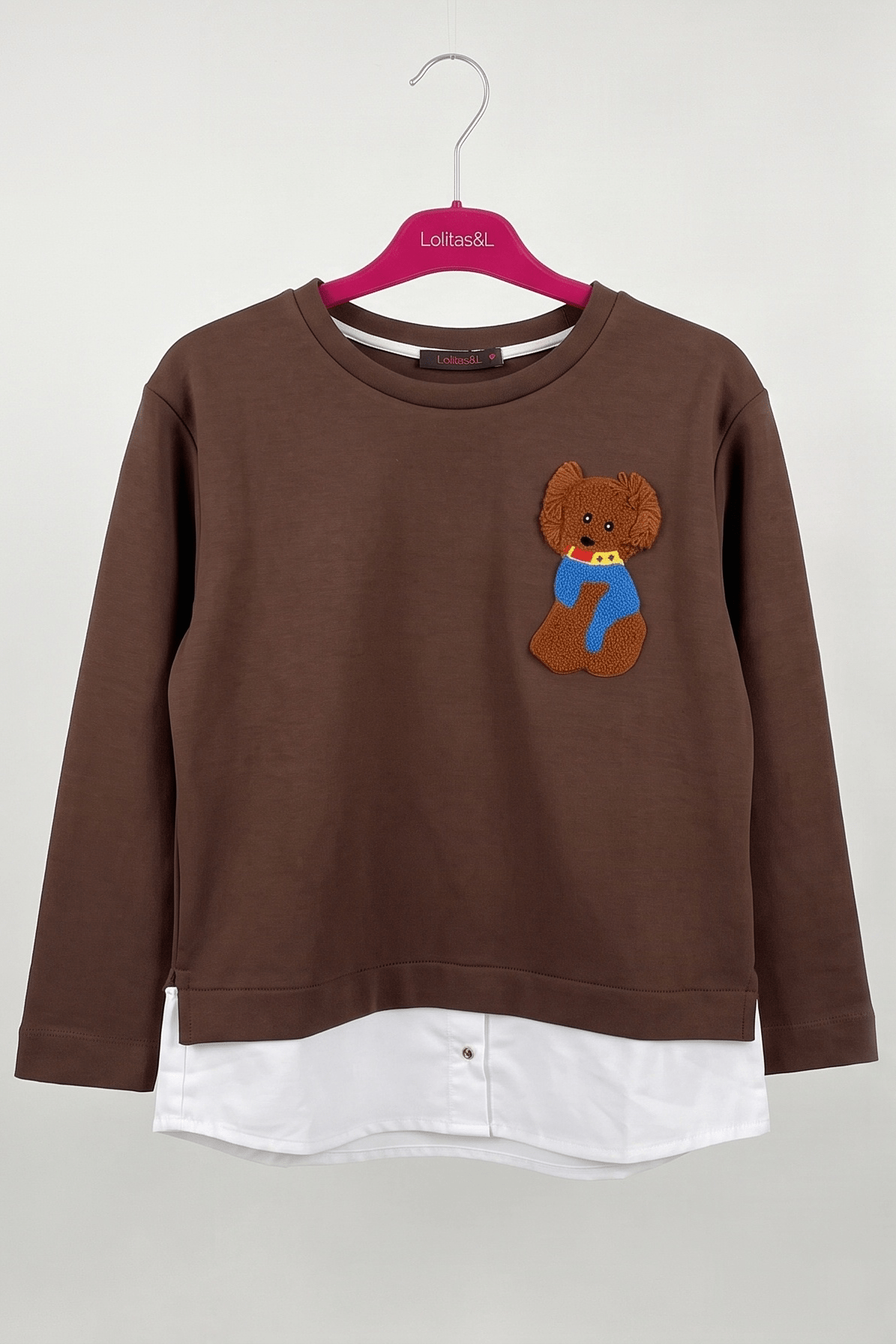 Sudadera Marrón con Aplique en Relieve y Faldón Camisero Preloved - lolitasyl.com