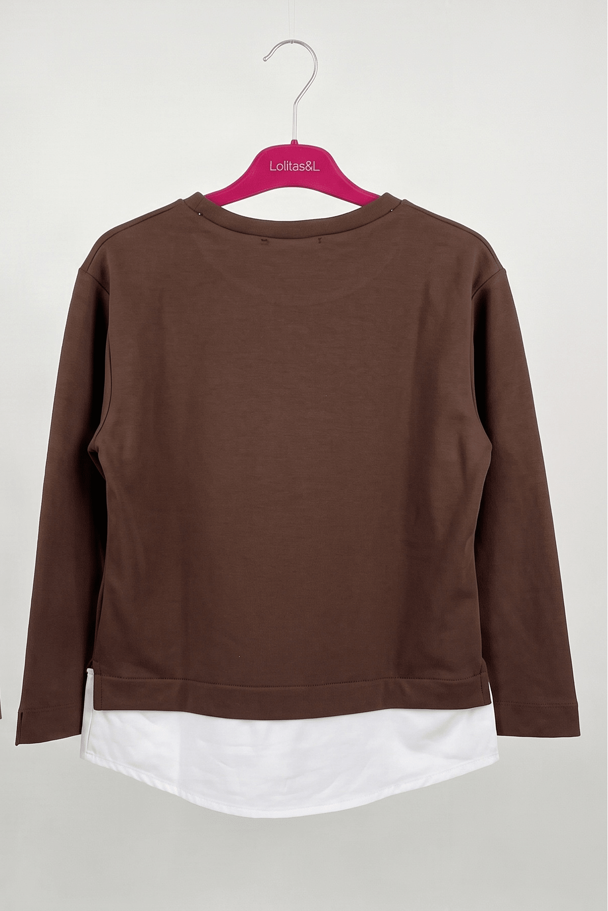 Sudadera Marrón con Aplique en Relieve y Faldón Camisero Preloved - lolitasyl.com