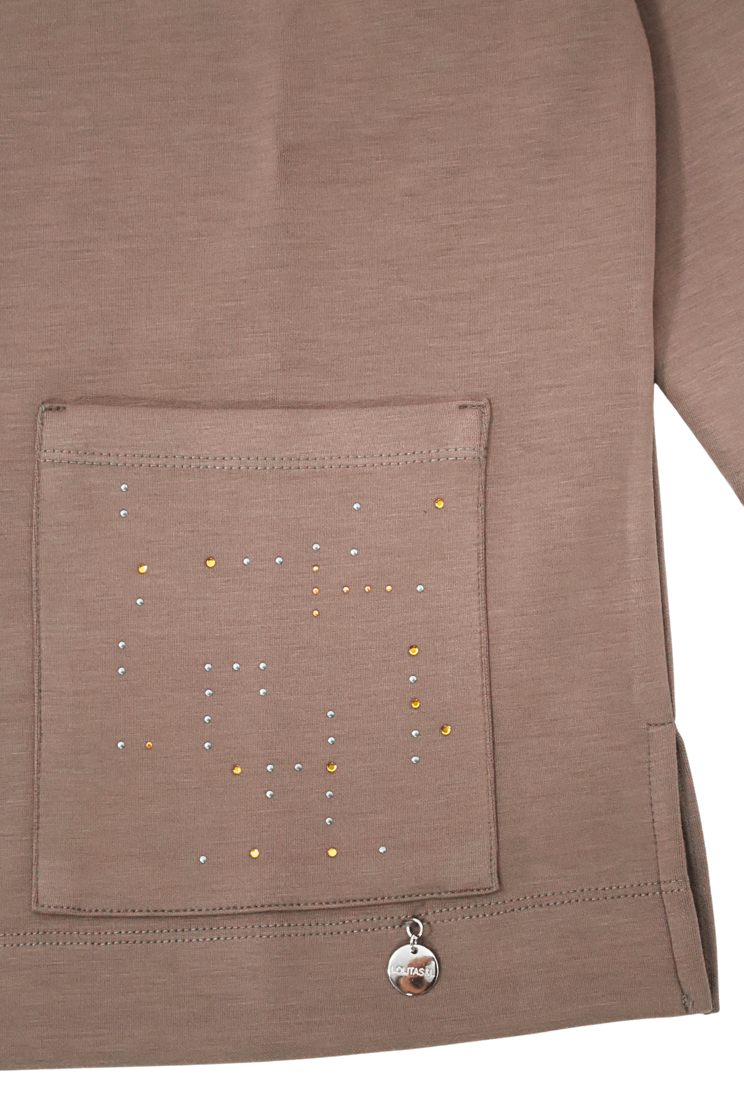 Sudadera marrón con bolsillos strass y cuello lourex Lolitas&L - lolitasyl.com