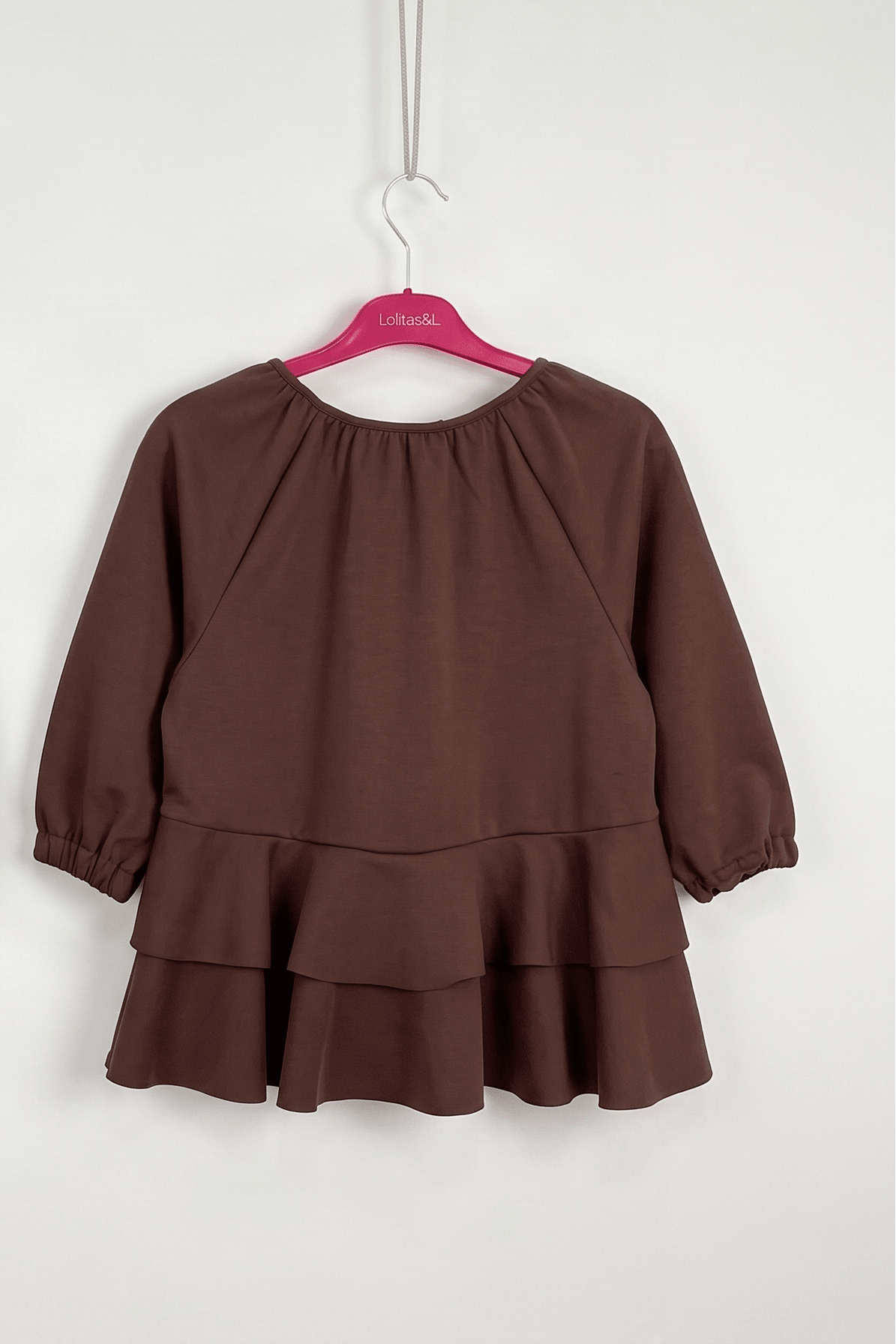 Sudadera Marrón Manga Raglán con Volantes Preloved - lolitasyl.com