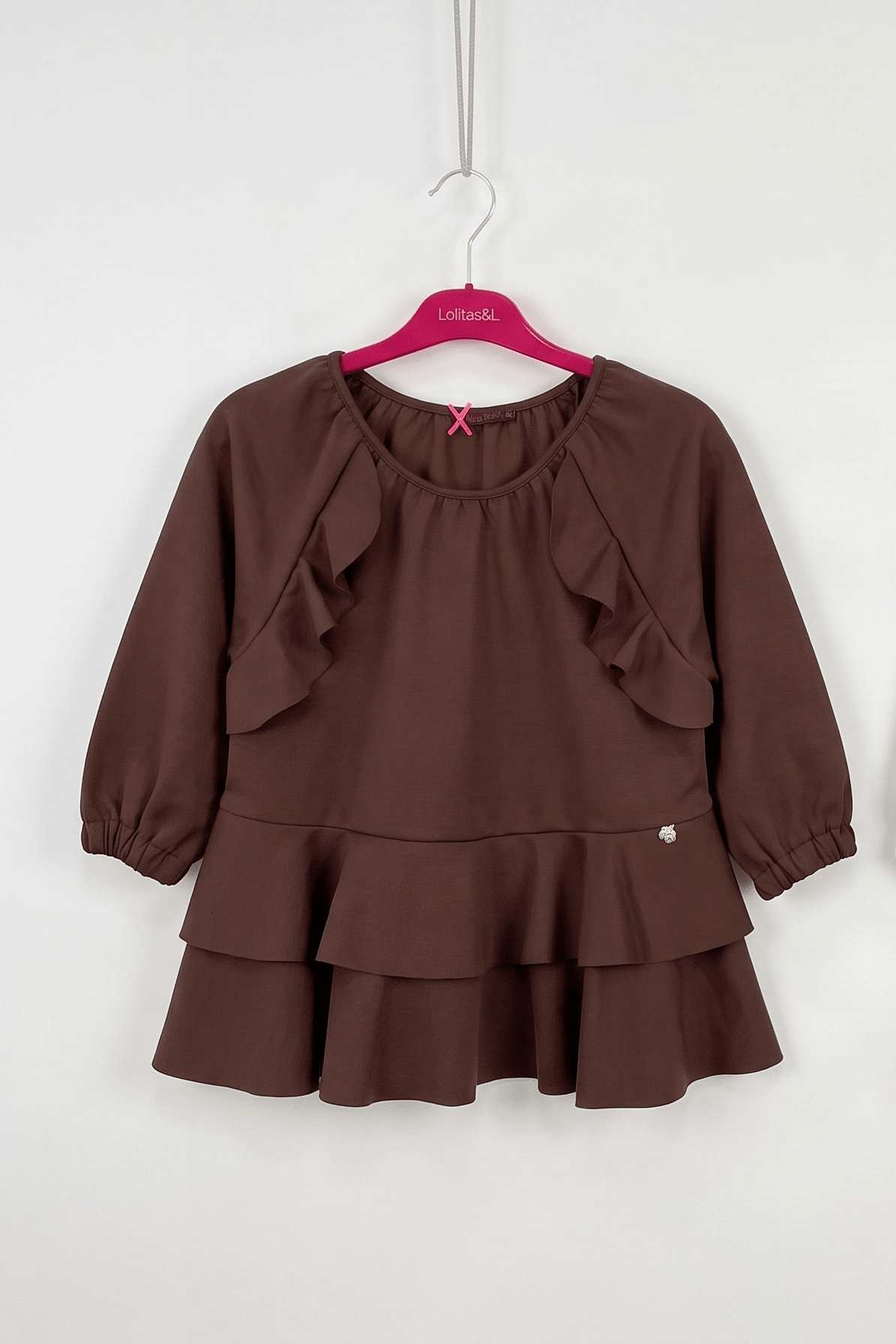 Sudadera Marrón Manga Raglán con Volantes Preloved - lolitasyl.com