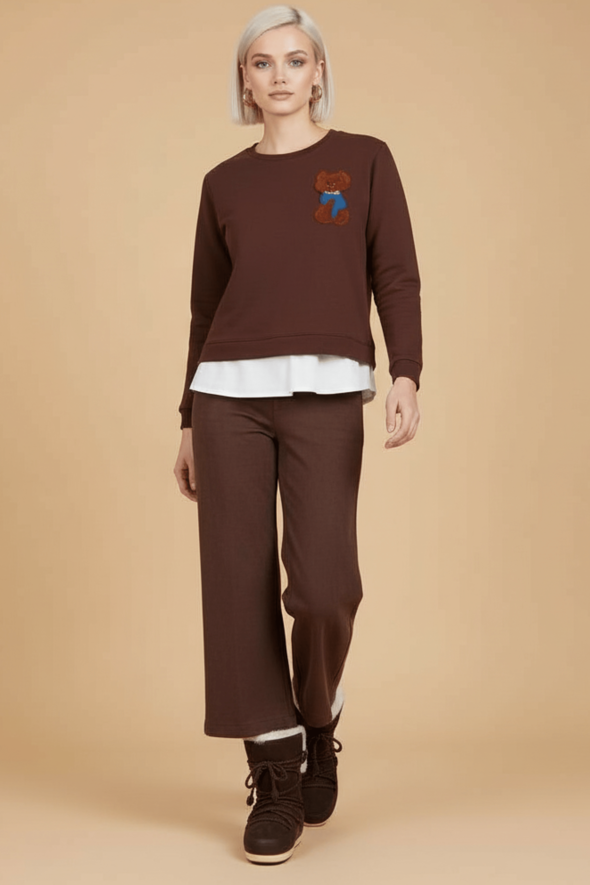 Sudadera marron osito bordado con faldon Lolitas&L - lolitasyl.com