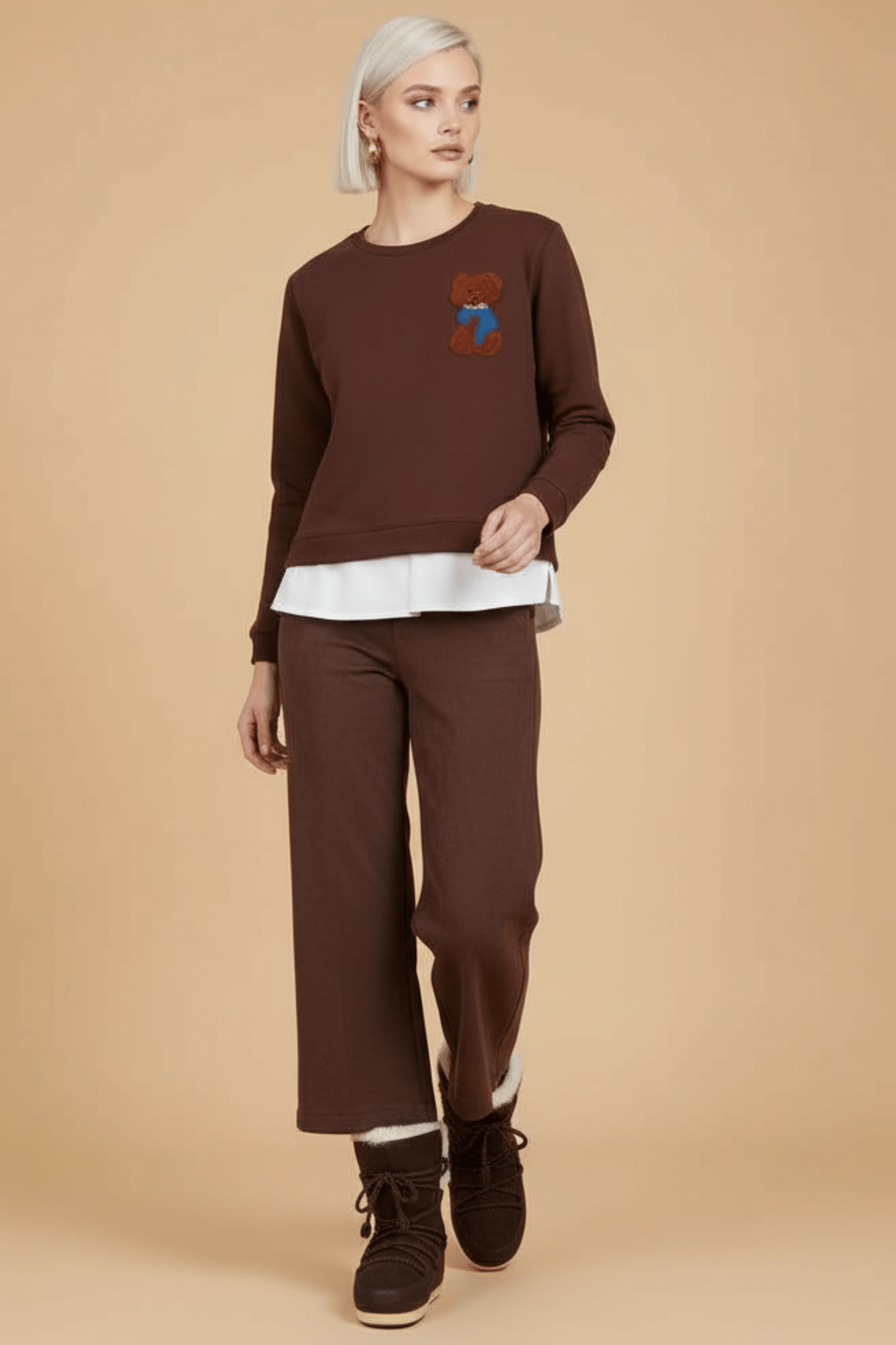 Sudadera marron osito bordado con faldon Lolitas&L - lolitasyl.com