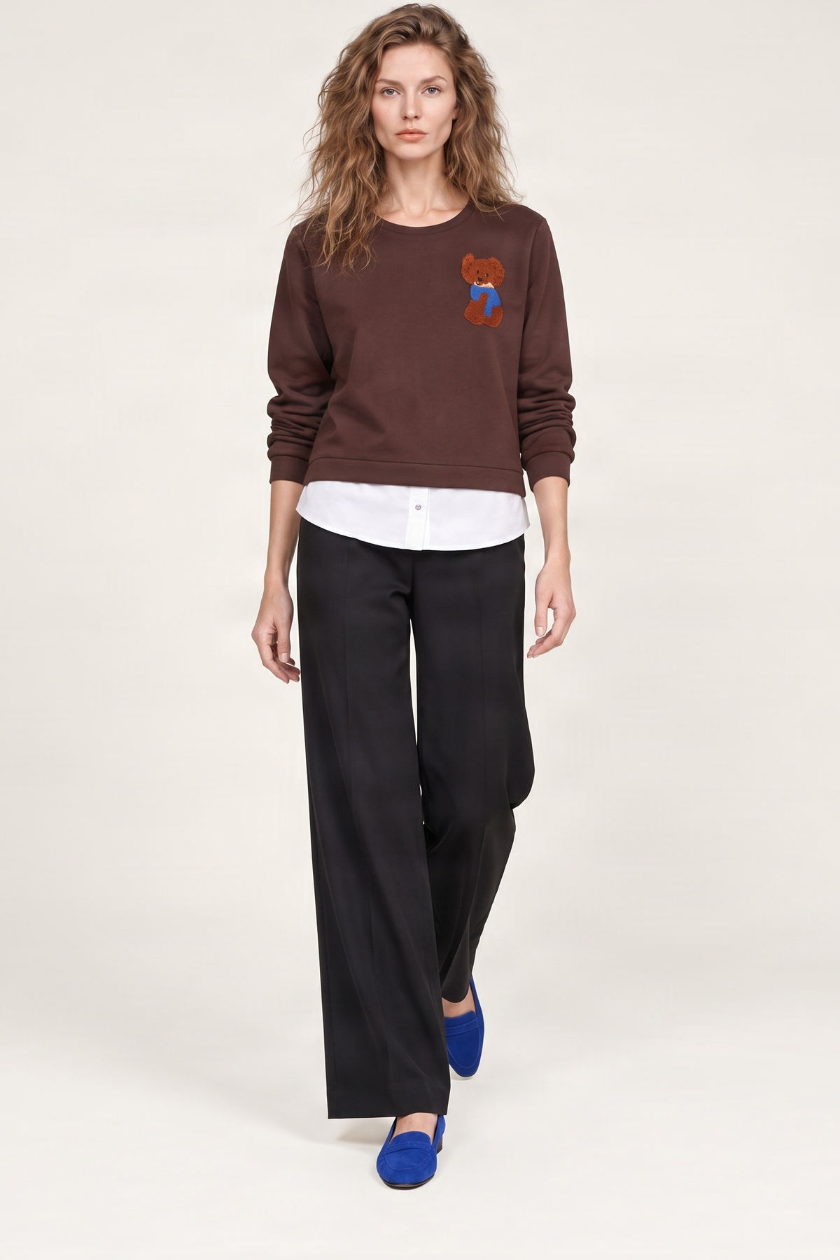 Sudadera marron osito bordado con faldon Lolitas&L