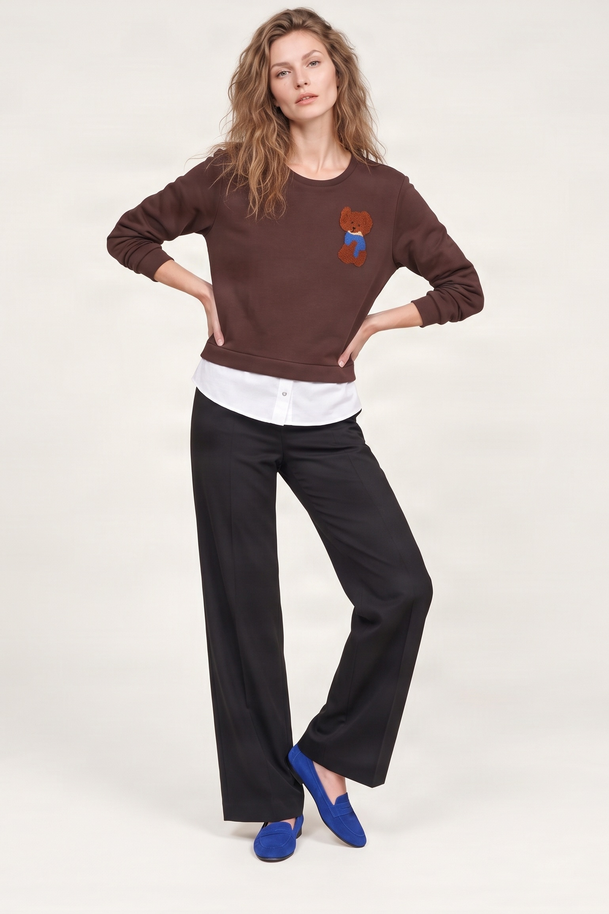 Sudadera marron osito bordado con faldon Lolitas&L