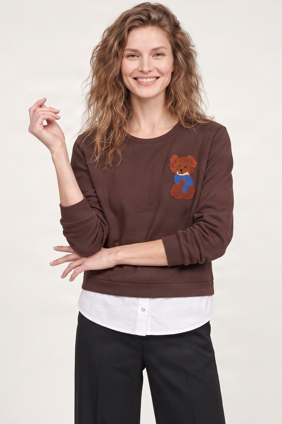 Sudadera marron osito bordado con faldon Lolitas&L