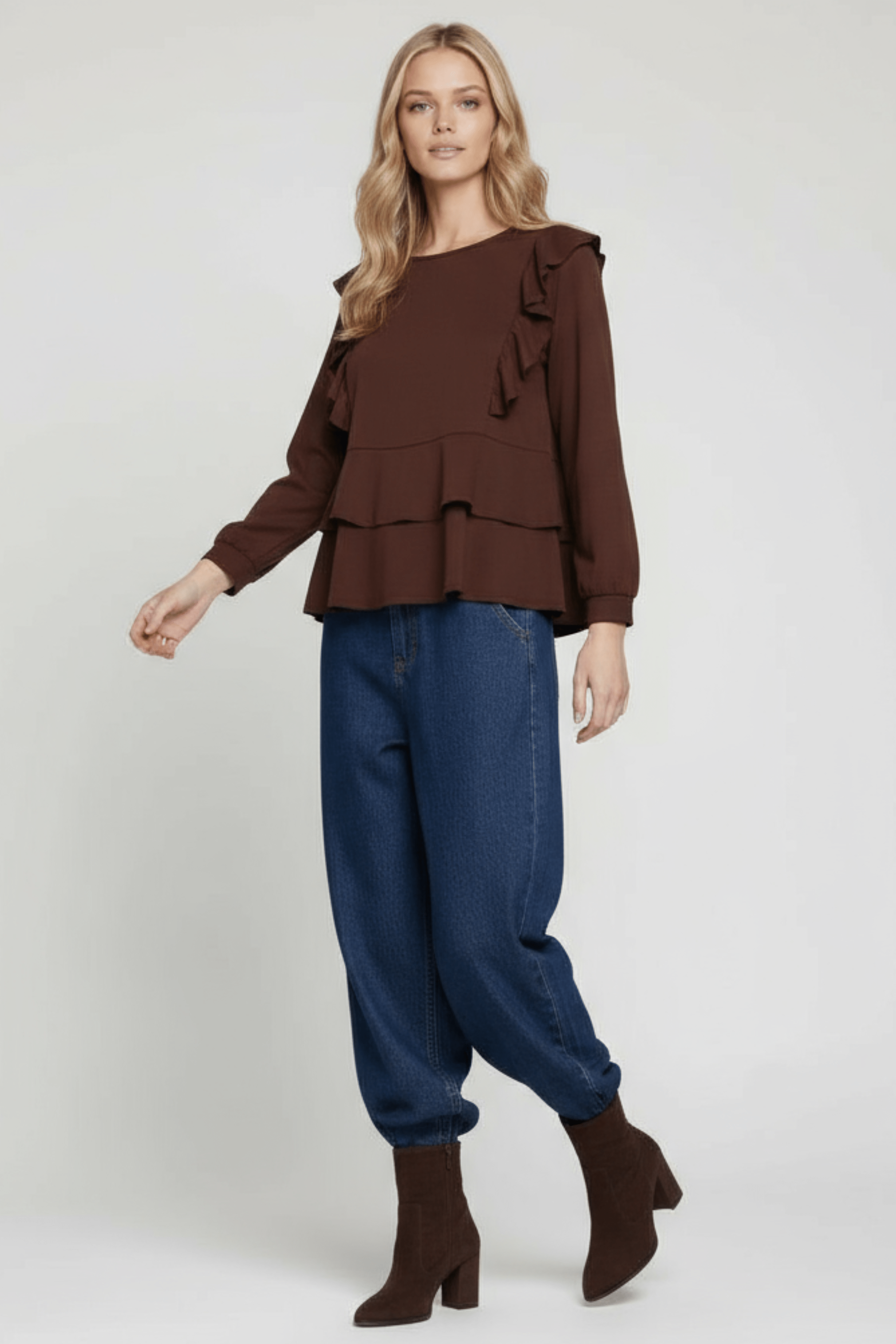 Sudadera marron raglan con volantes Lolitas&L - lolitasyl.com