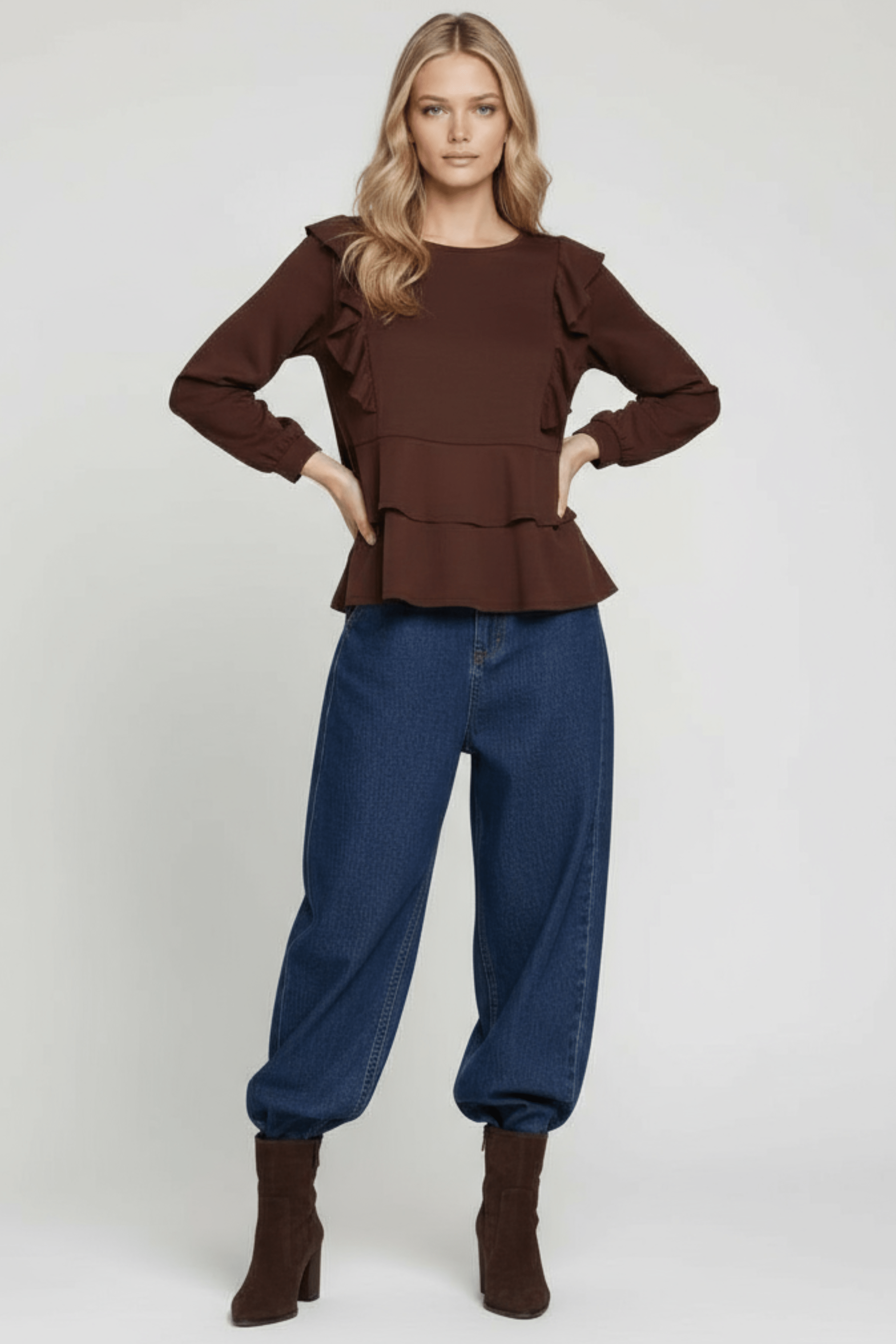 Sudadera marron raglan con volantes Lolitas&L - lolitasyl.com