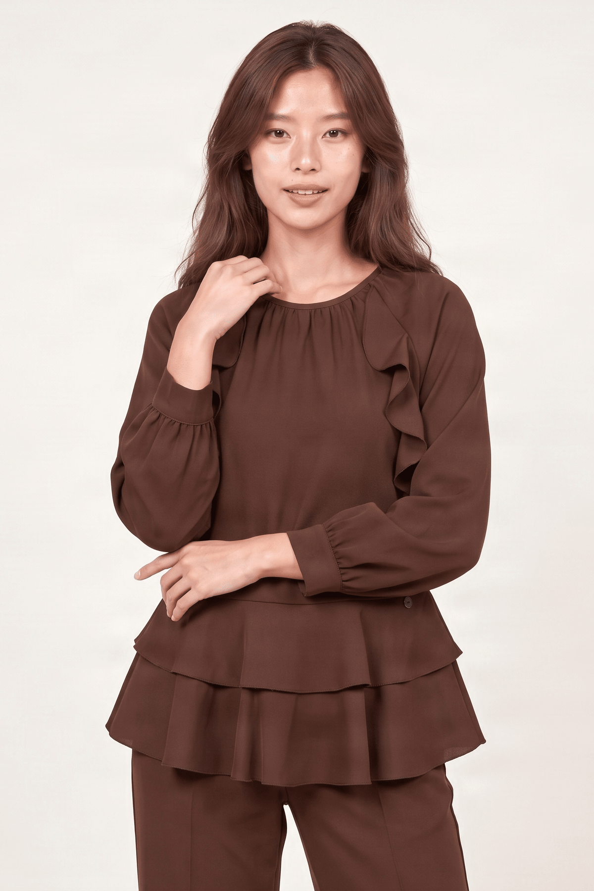 Sudadera marron raglan con volantes Lolitas&L - lolitasyl.com