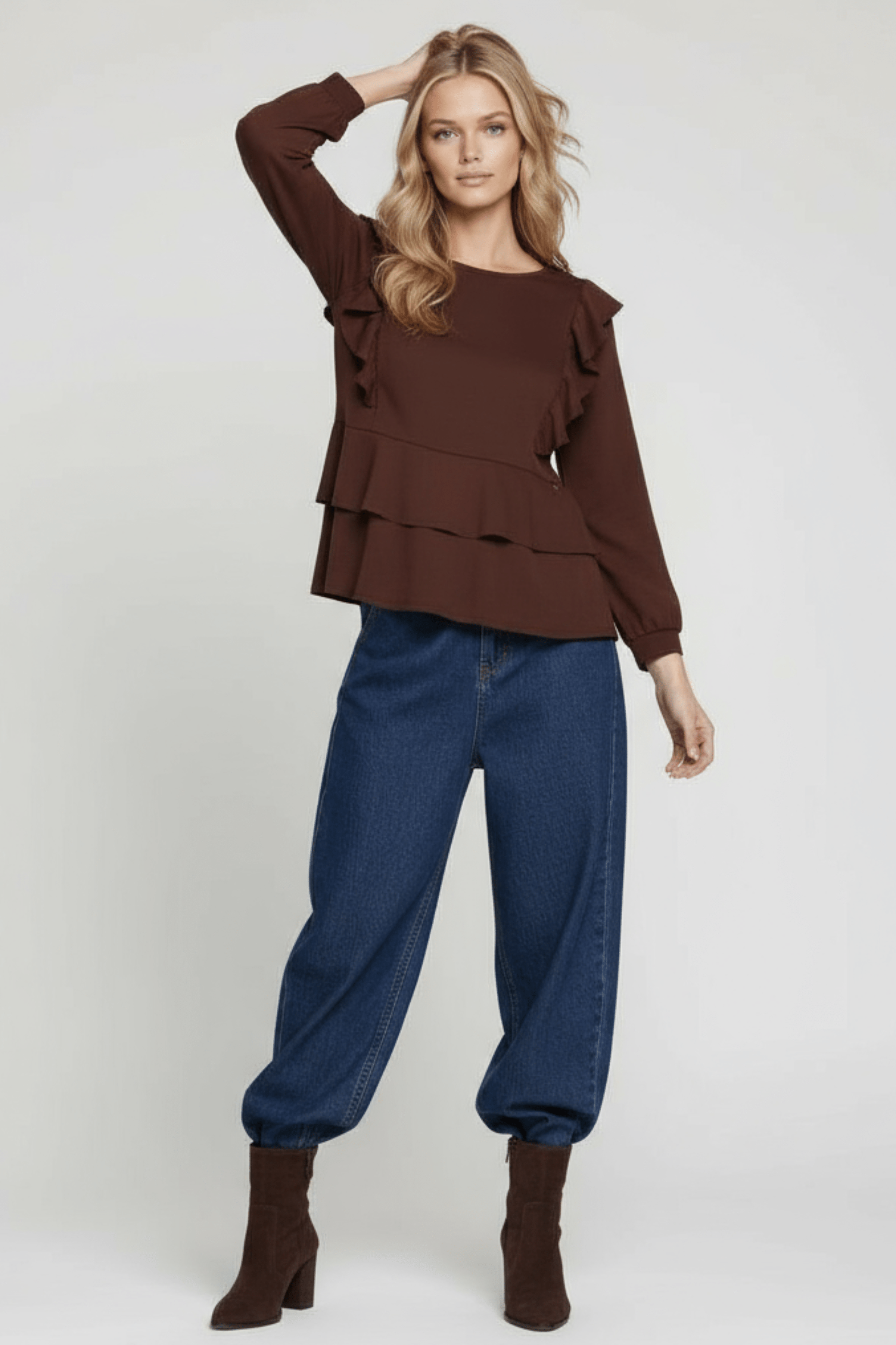 Sudadera marron raglan con volantes Lolitas&L - lolitasyl.com