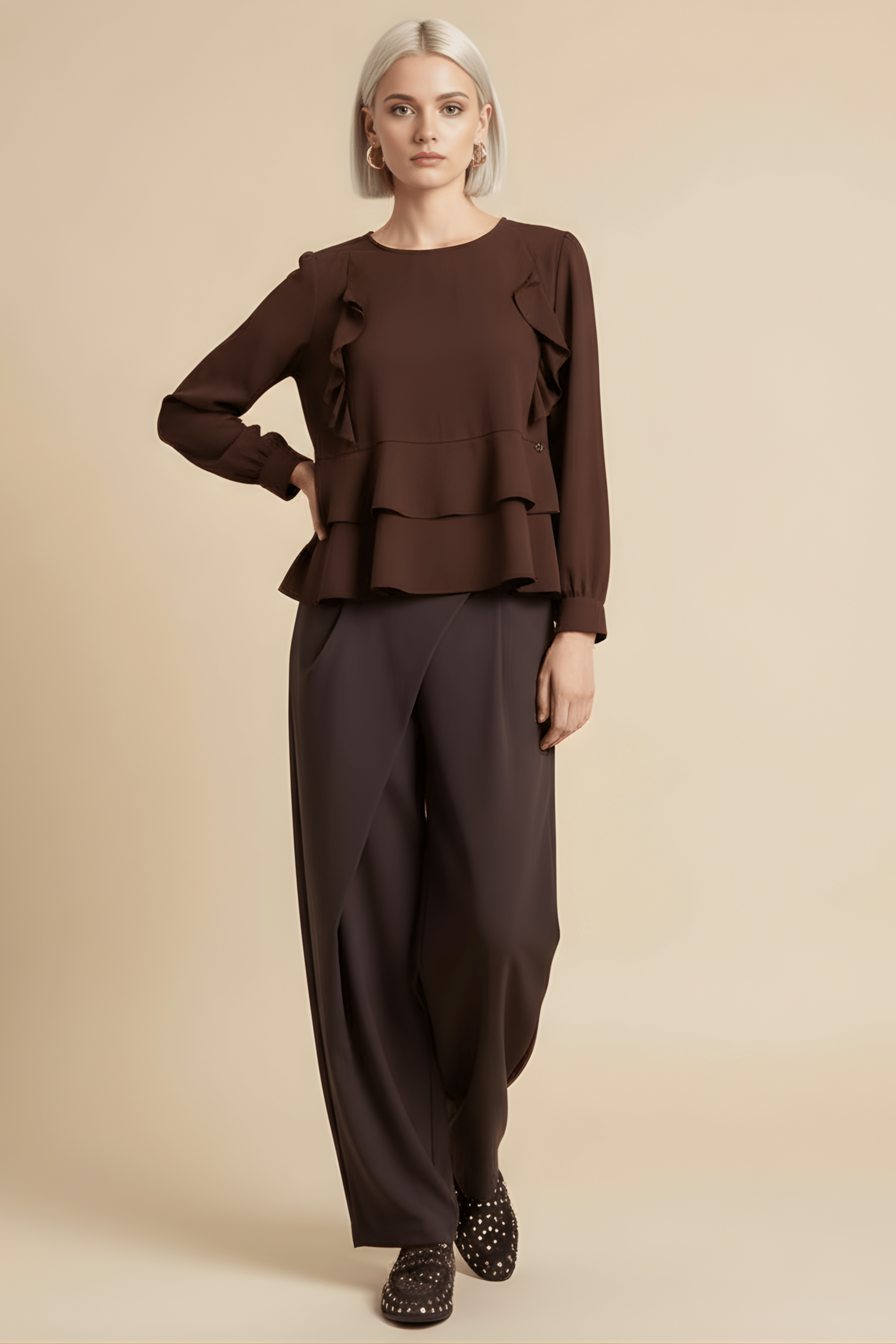 Sudadera marron raglan con volantes Lolitas&L - lolitasyl.com