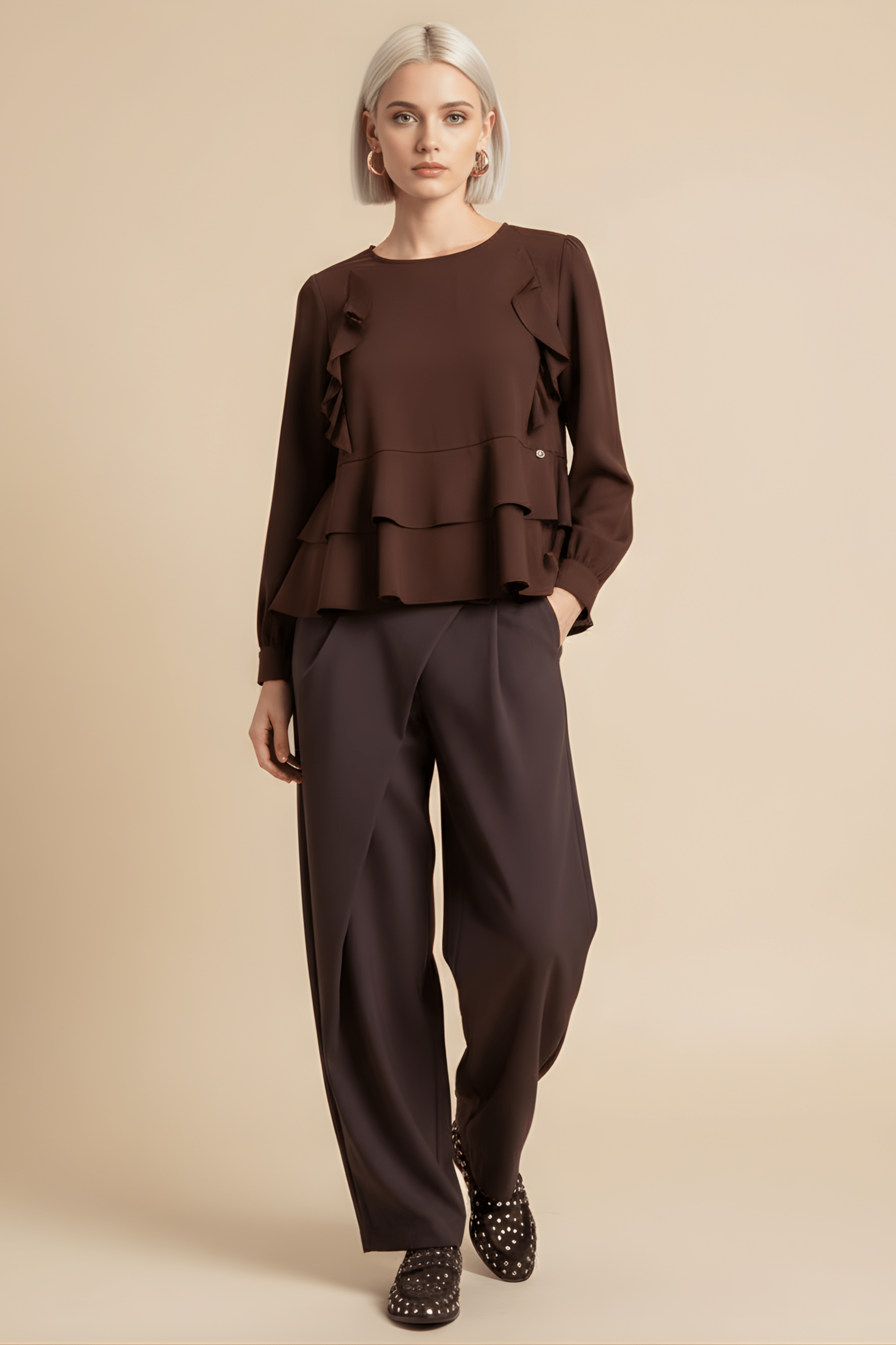 Sudadera marron raglan con volantes Lolitas&L - lolitasyl.com